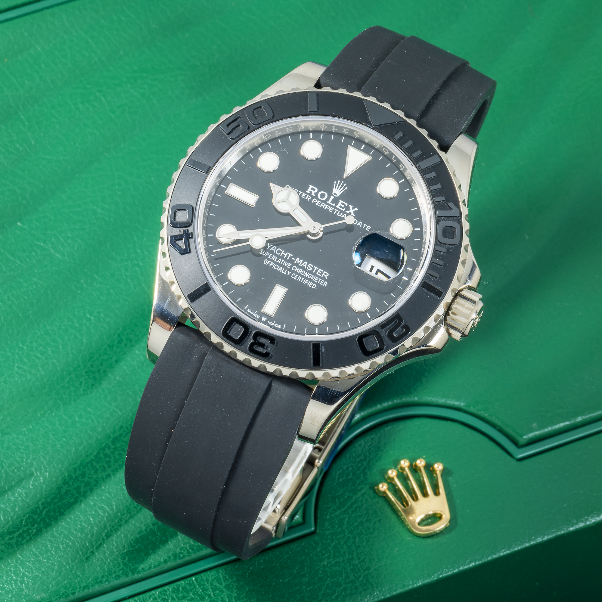 Rolex White Gold Yacht-Master 226659 42MM Black Dial With Black Oysterflex Strap