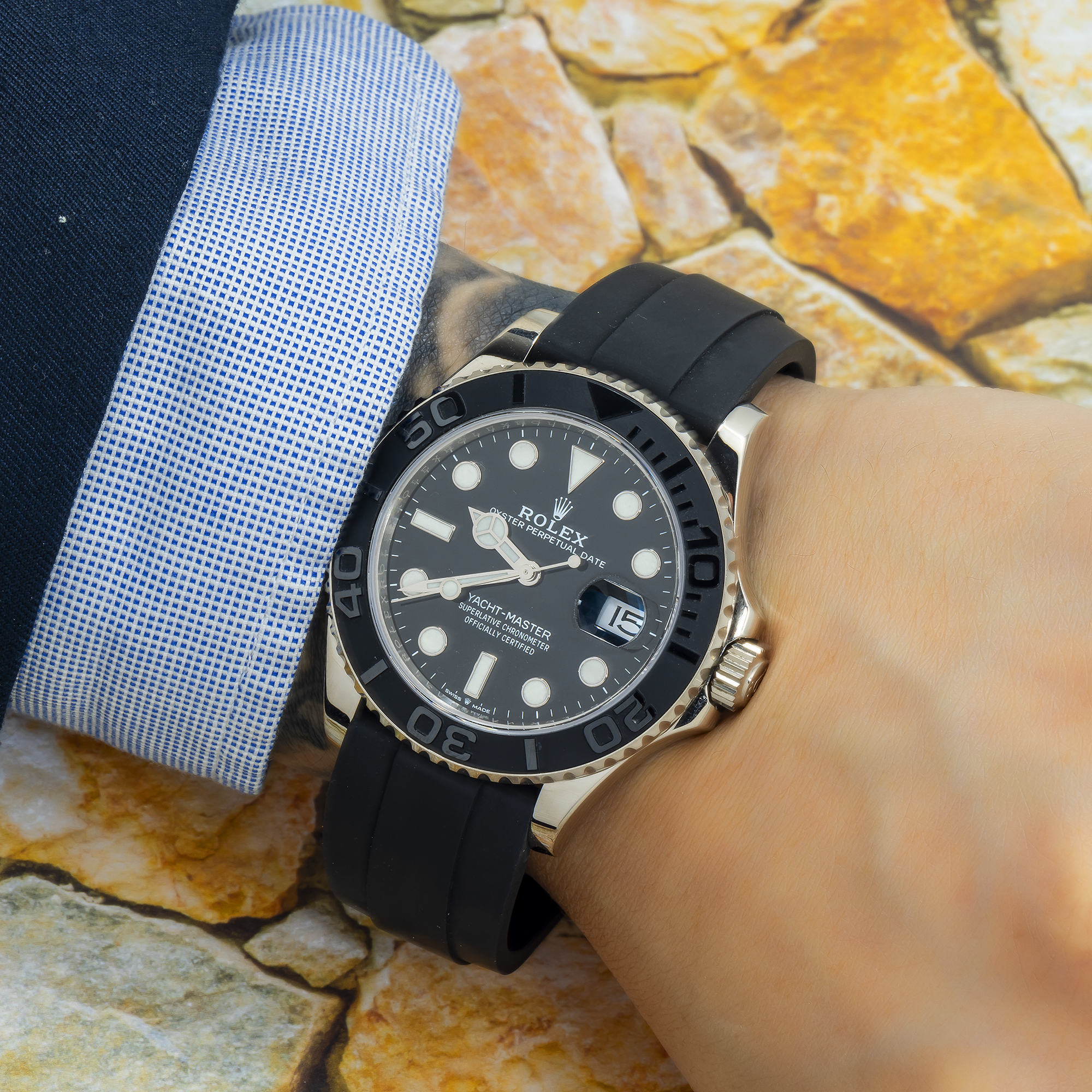 Rolex White Gold Yacht-Master 226659 42MM Black Dial With Black Oysterflex Strap