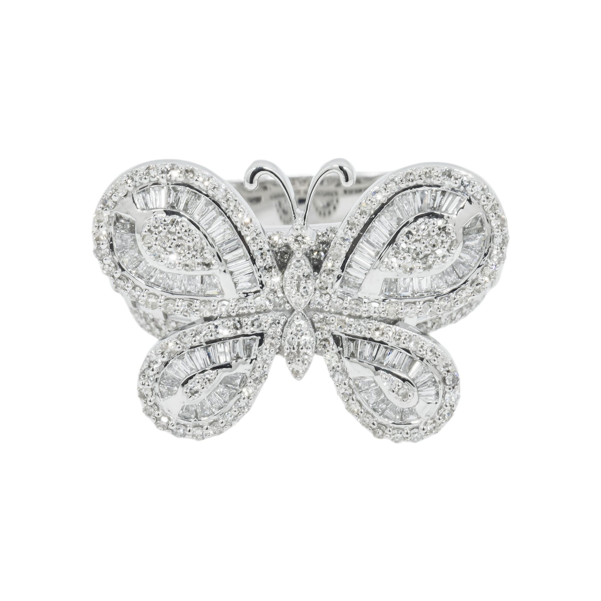 14K GOLD BAGUETTE AND ROUND DIAMOND BUTTERFLY RING 1.64 CT