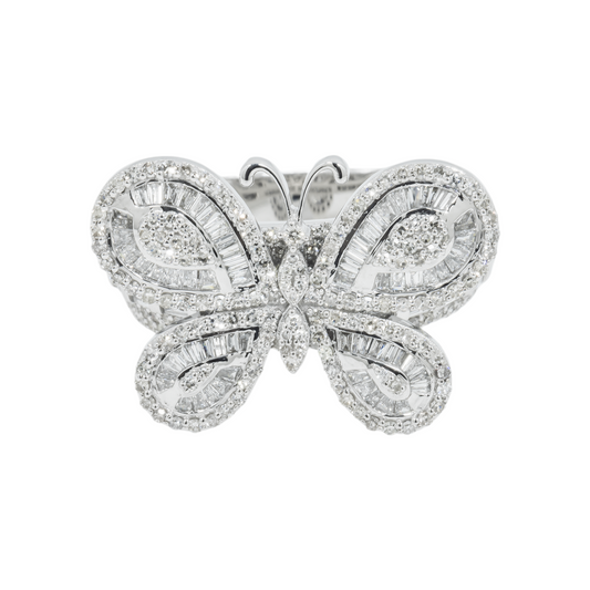 14K GOLD BAGUETTE AND ROUND DIAMOND BUTTERFLY RING 1.64 CT