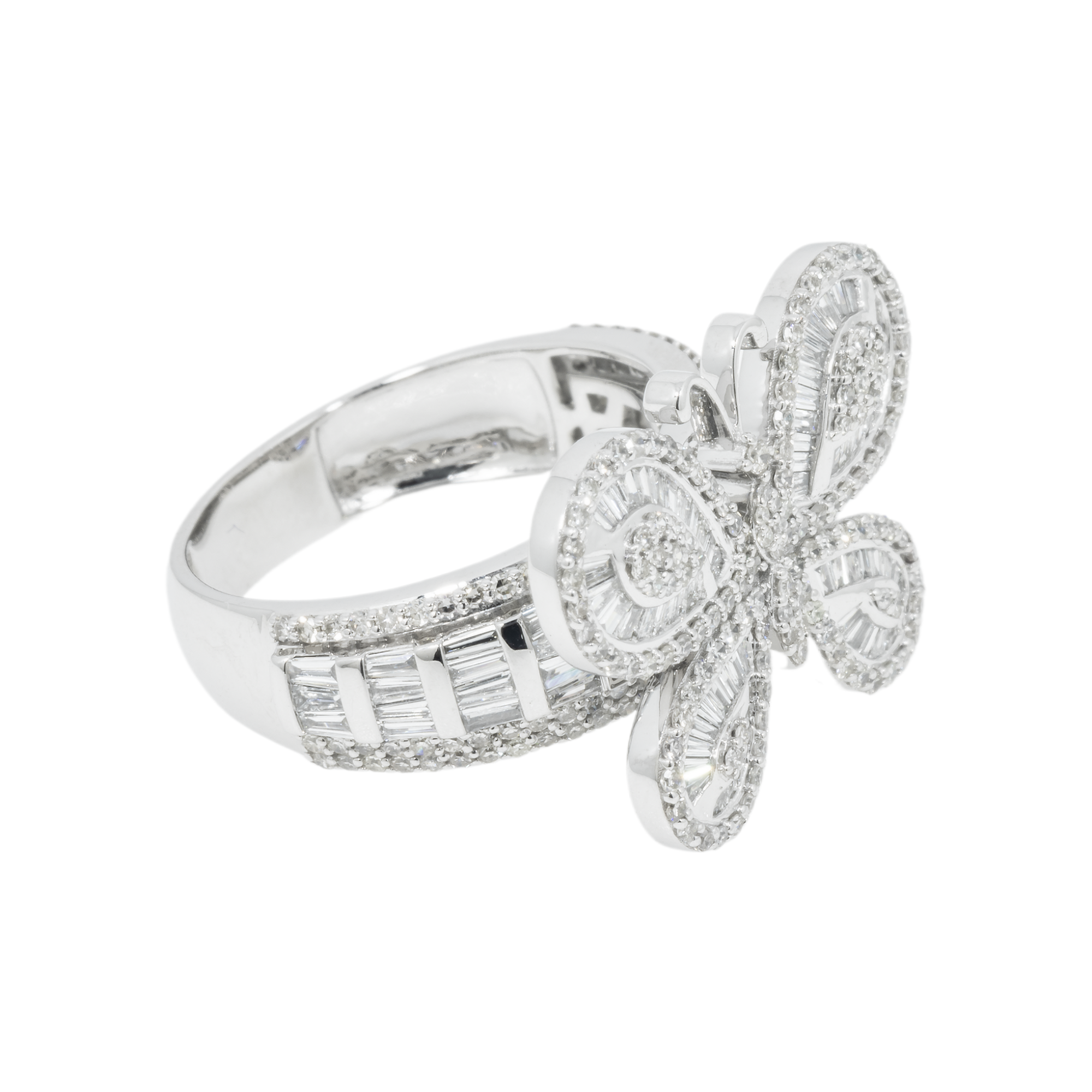 14K GOLD BAGUETTE AND ROUND DIAMOND BUTTERFLY RING 1.64 CT