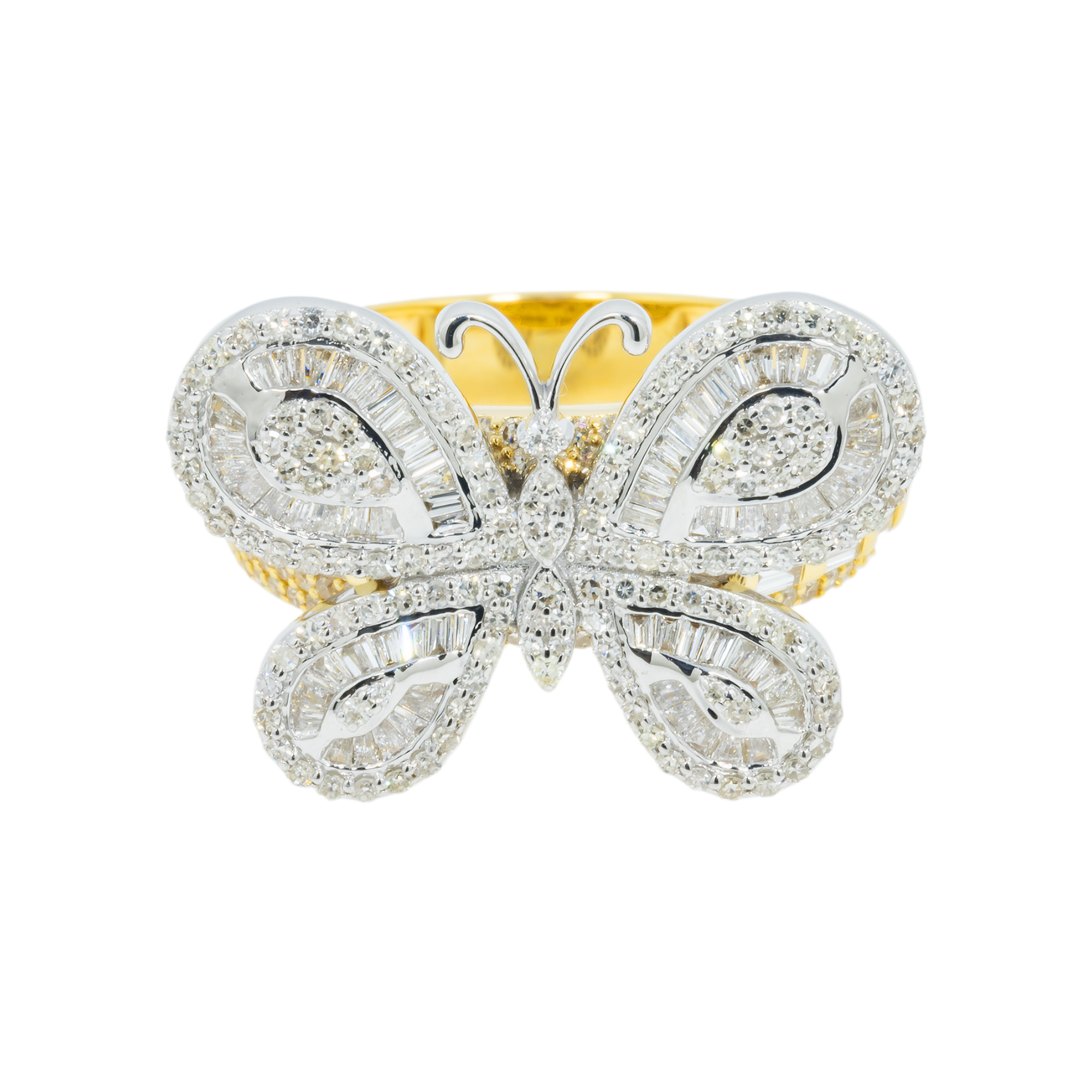 14K GOLD BAGUETTE AND ROUND DIAMOND BUTTERFLY RING 1.64 CT