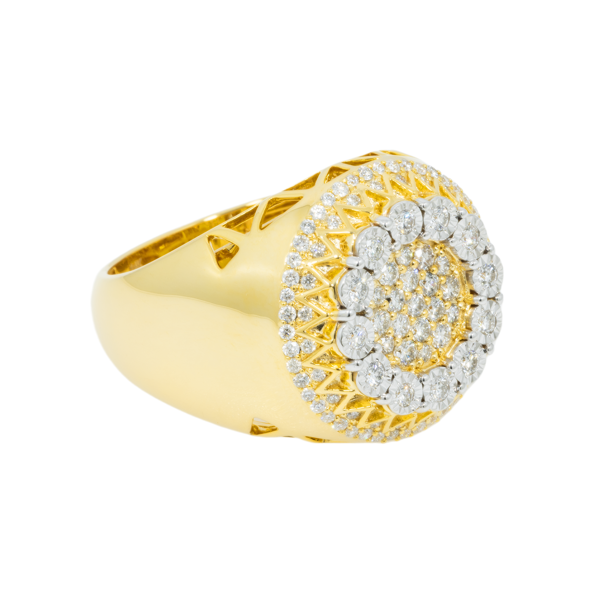 14K GOLD DIAMOND CIRCLE SHAPE STATEMENT RING 1.00 CT