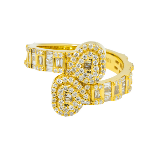10K GOLD ROUND AND BAGUETTE DIAMOND HEART BYPASS RING 1.00 CT