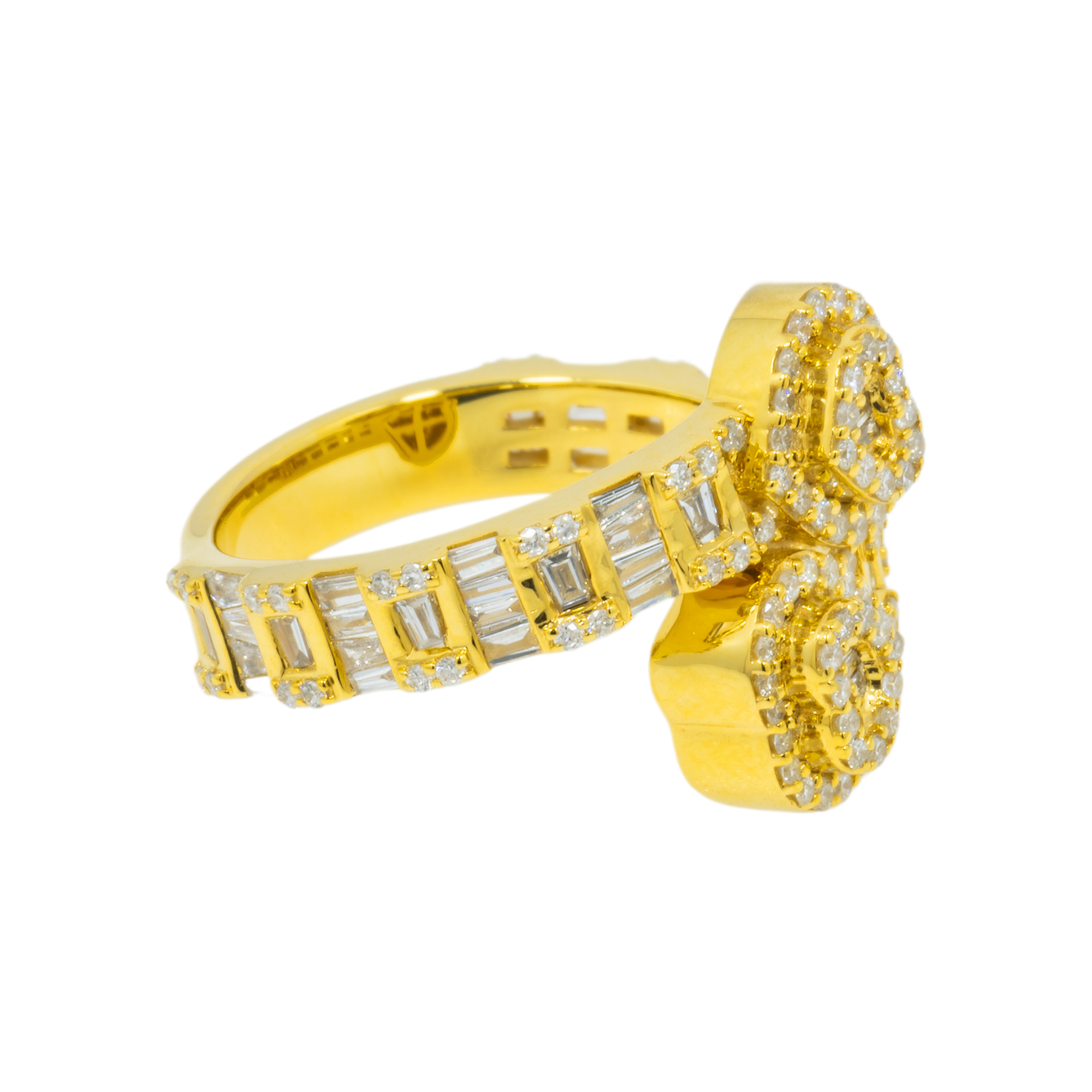 10K GOLD ROUND AND BAGUETTE DIAMOND HEART BYPASS RING 1.00 CT