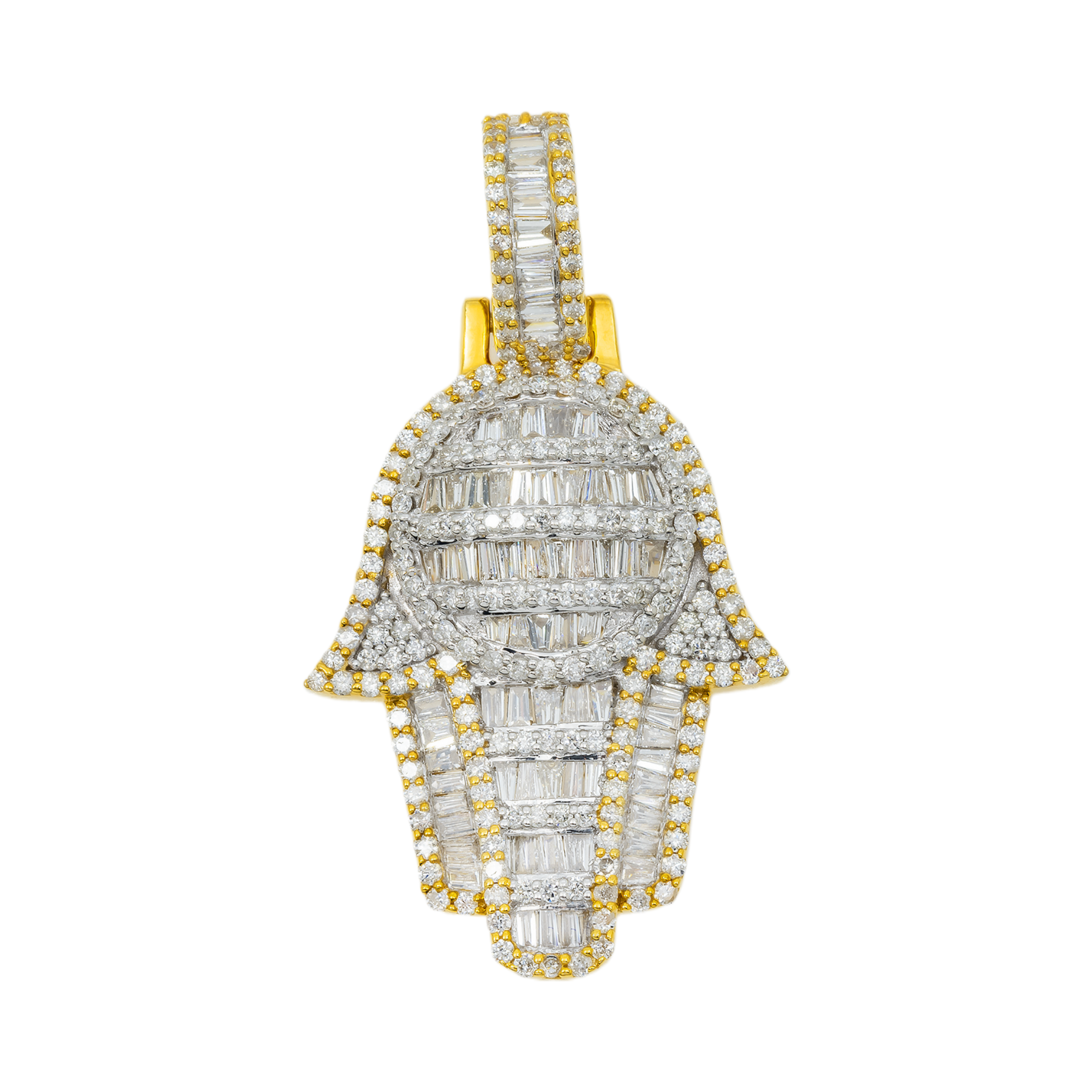 10K GOLD BAGUETTE AND ROUND DIAMOND HAMSA PENDANT 1.63 CT