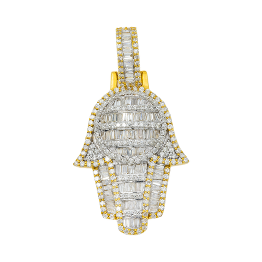 10K GOLD BAGUETTE AND ROUND DIAMOND HAMSA PENDANT 1.63 CT