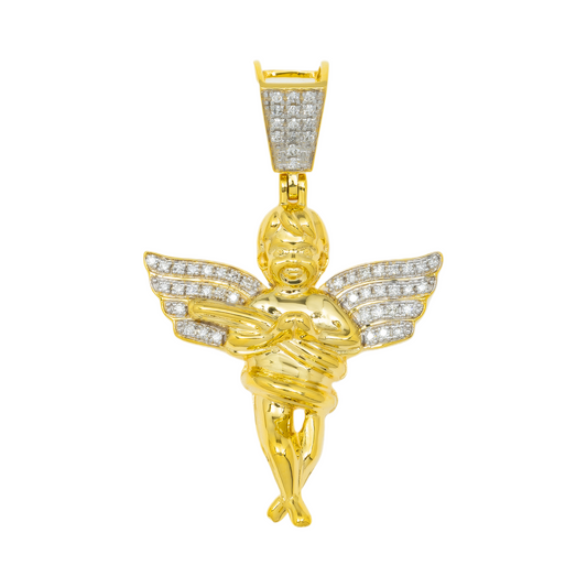 10K GOLD DIAMOND ANGEL CHERUB PENDANT 0.20 CT