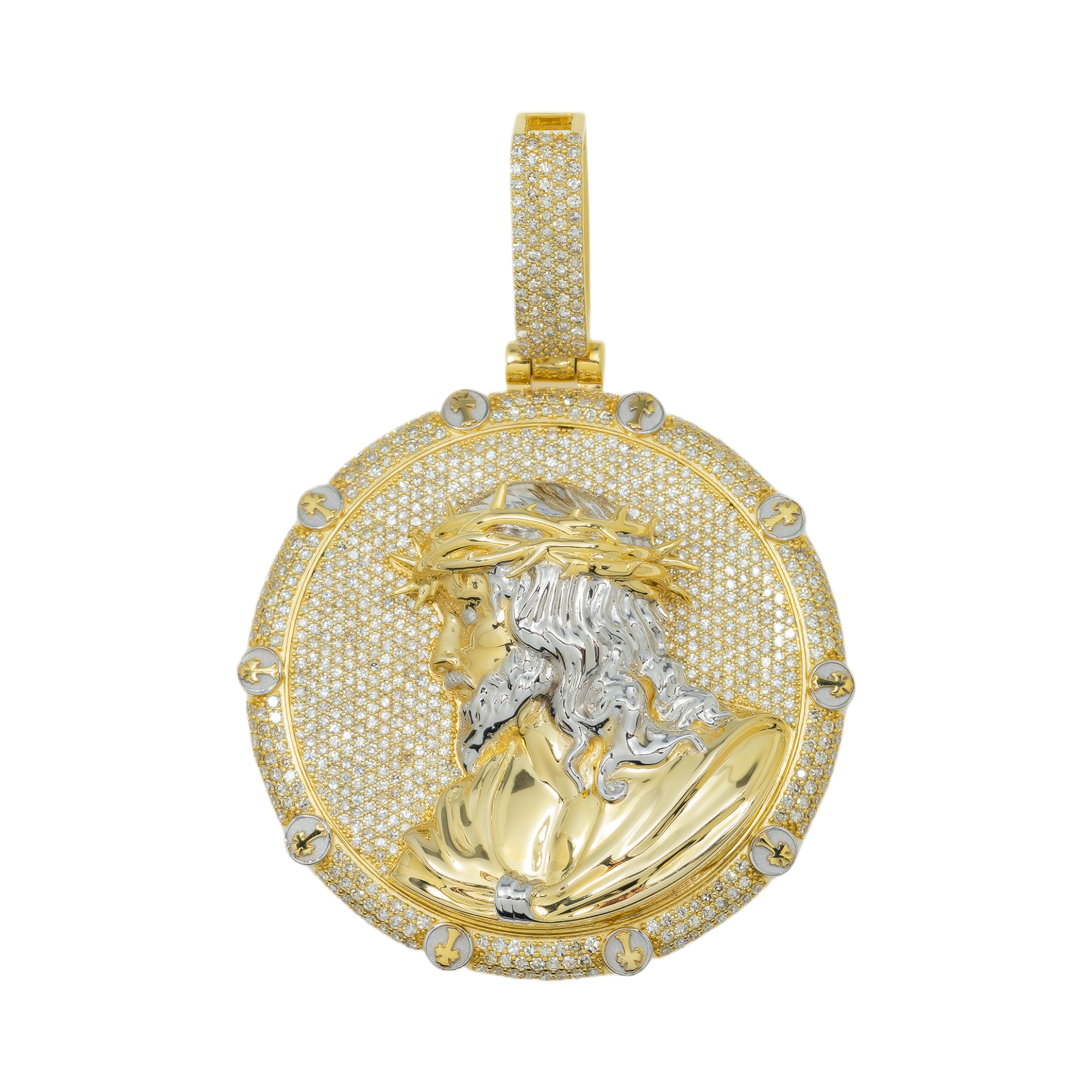10K GOLD TWO TONE DIAMOND JESUS HEAD COIN PENDANT 2.15 CT