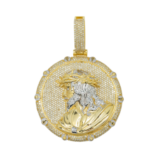 10K GOLD TWO TONE DIAMOND JESUS HEAD COIN PENDANT 2.15 CT