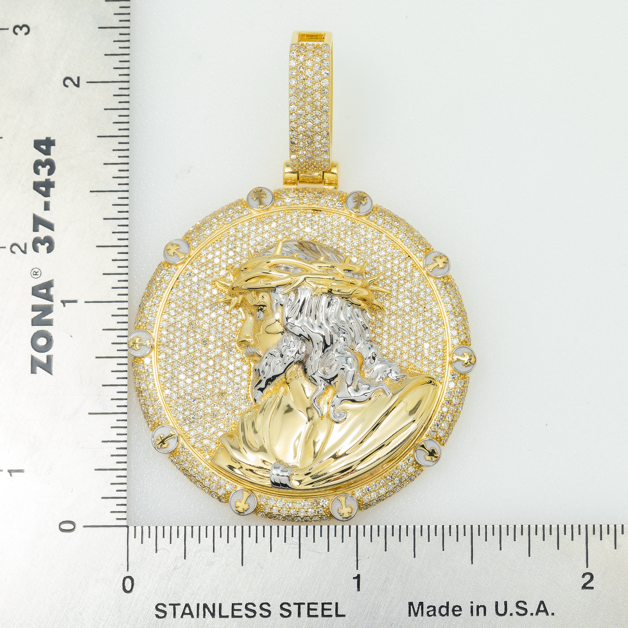 10K GOLD TWO TONE DIAMOND JESUS HEAD COIN PENDANT 2.15 CT