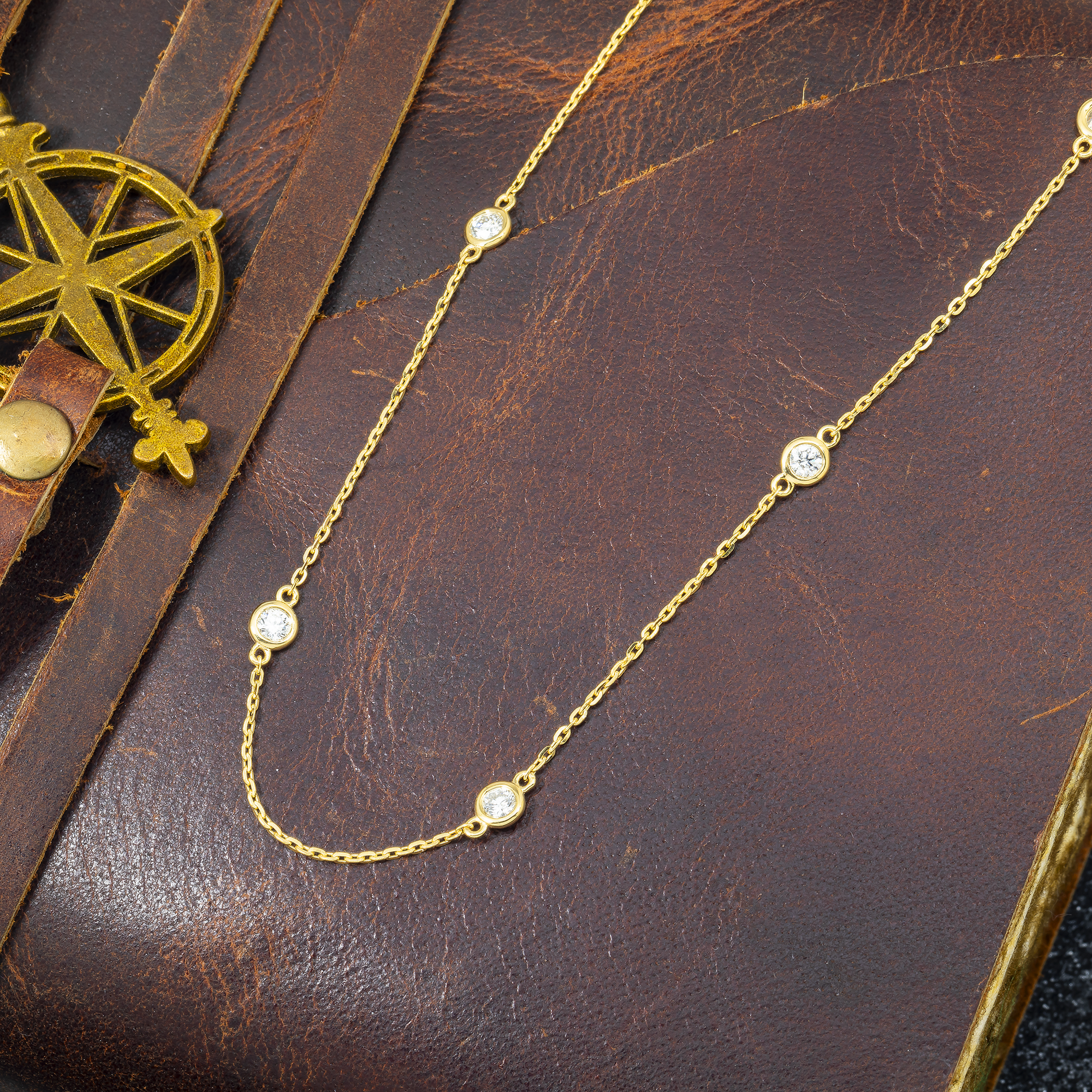 14K GOLD DIAMOND STATION NECKLACE 1.00 CT