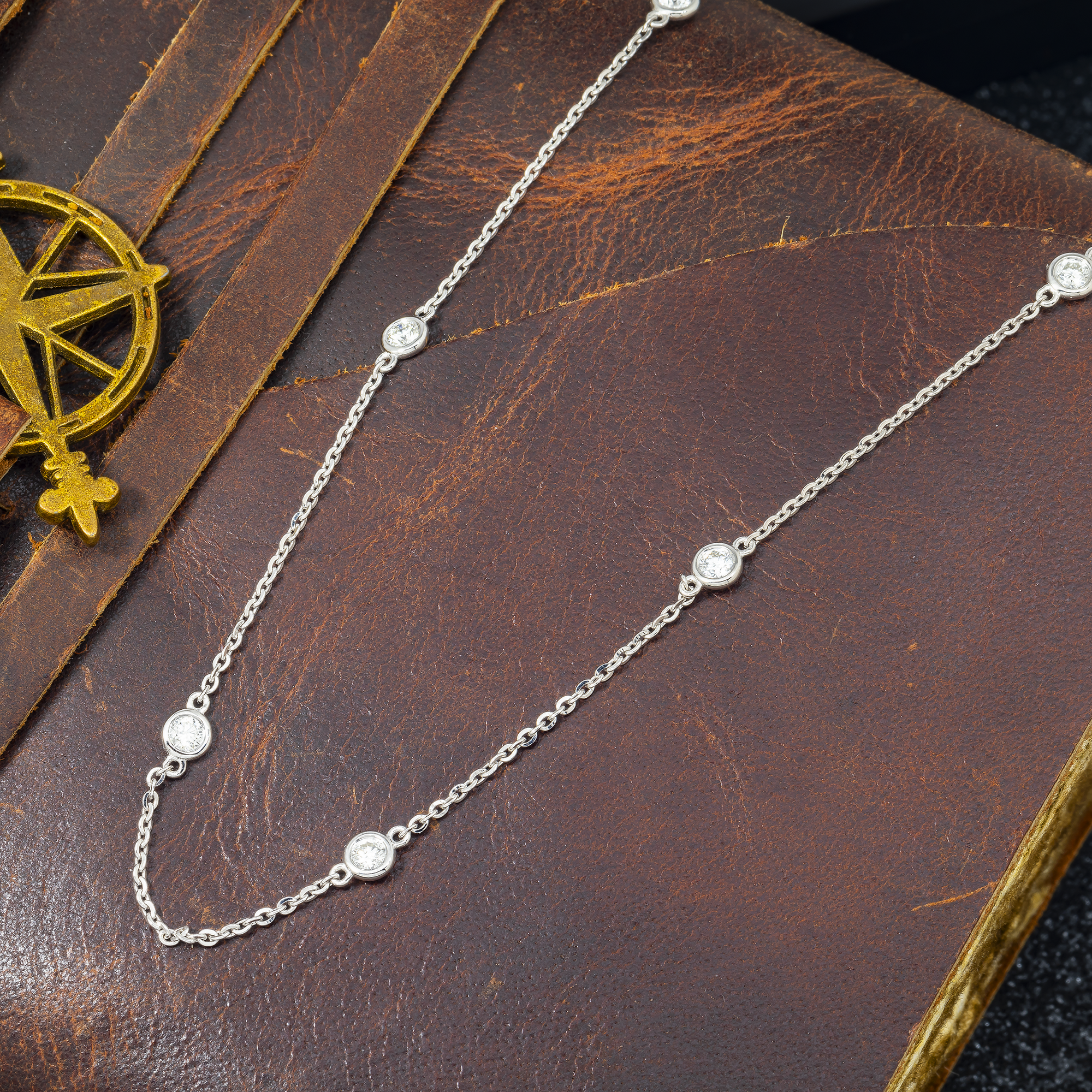 14K GOLD DIAMOND STATION NECKLACE 1.00 CT