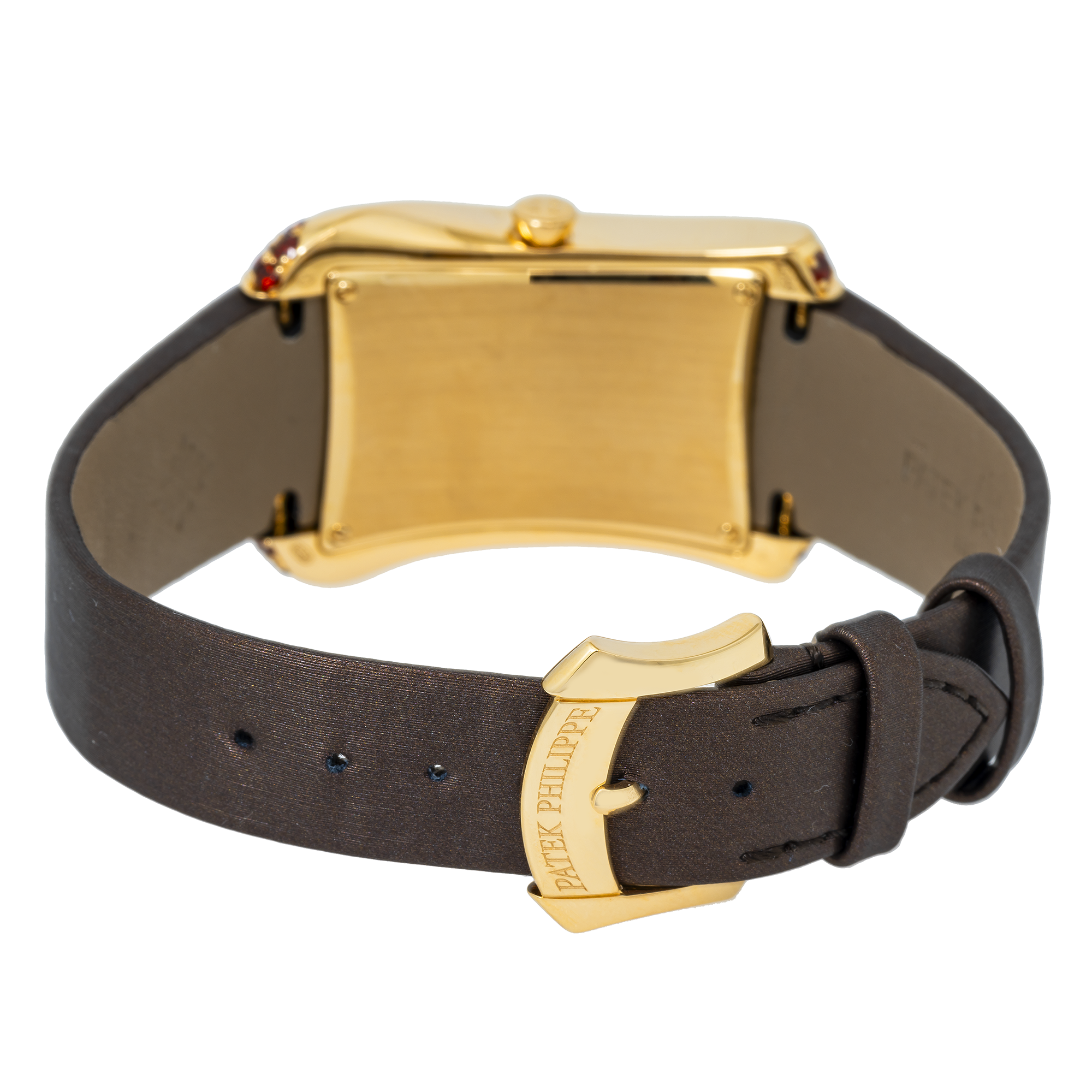 PATEK PHILIPPE GONDOLO SERATA LADIES YELLOW GOLD GEM SET BEZEL BROWN DIAL QUARTZ 4962/200R-001