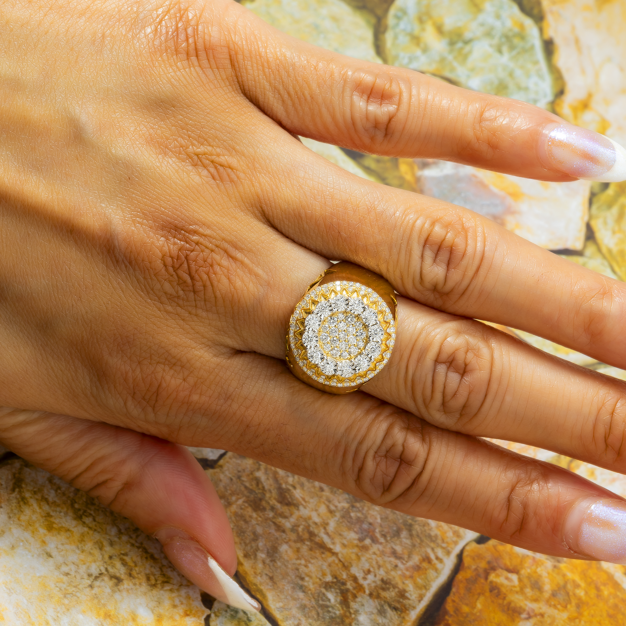 14K GOLD DIAMOND CIRCLE SHAPE STATEMENT RING 1.00 CT