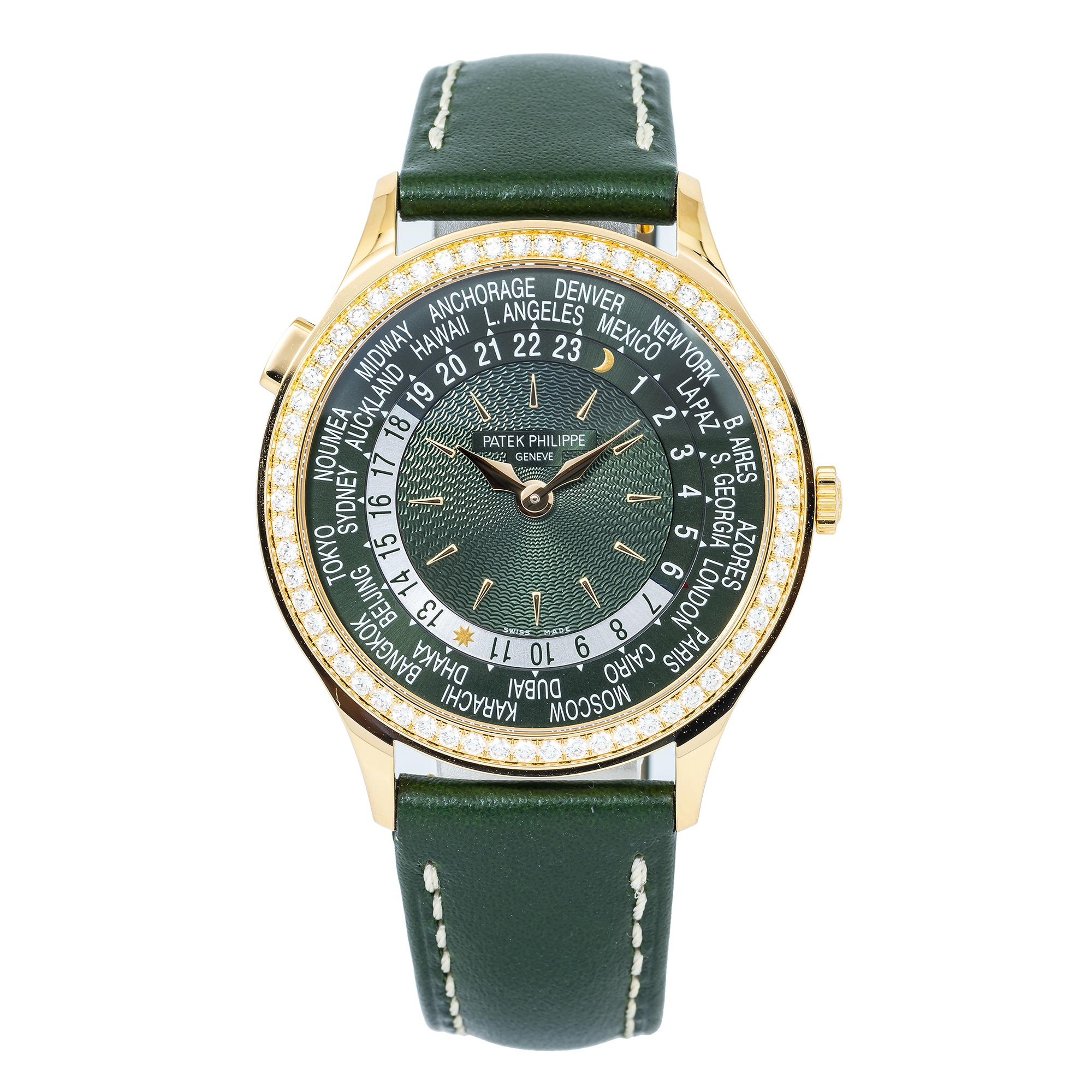 PATEK PHILIPPE WORLD TIME COMPLICATION WORLD TIME 7130R-014 WITH GREEN LEATHER BRACELT