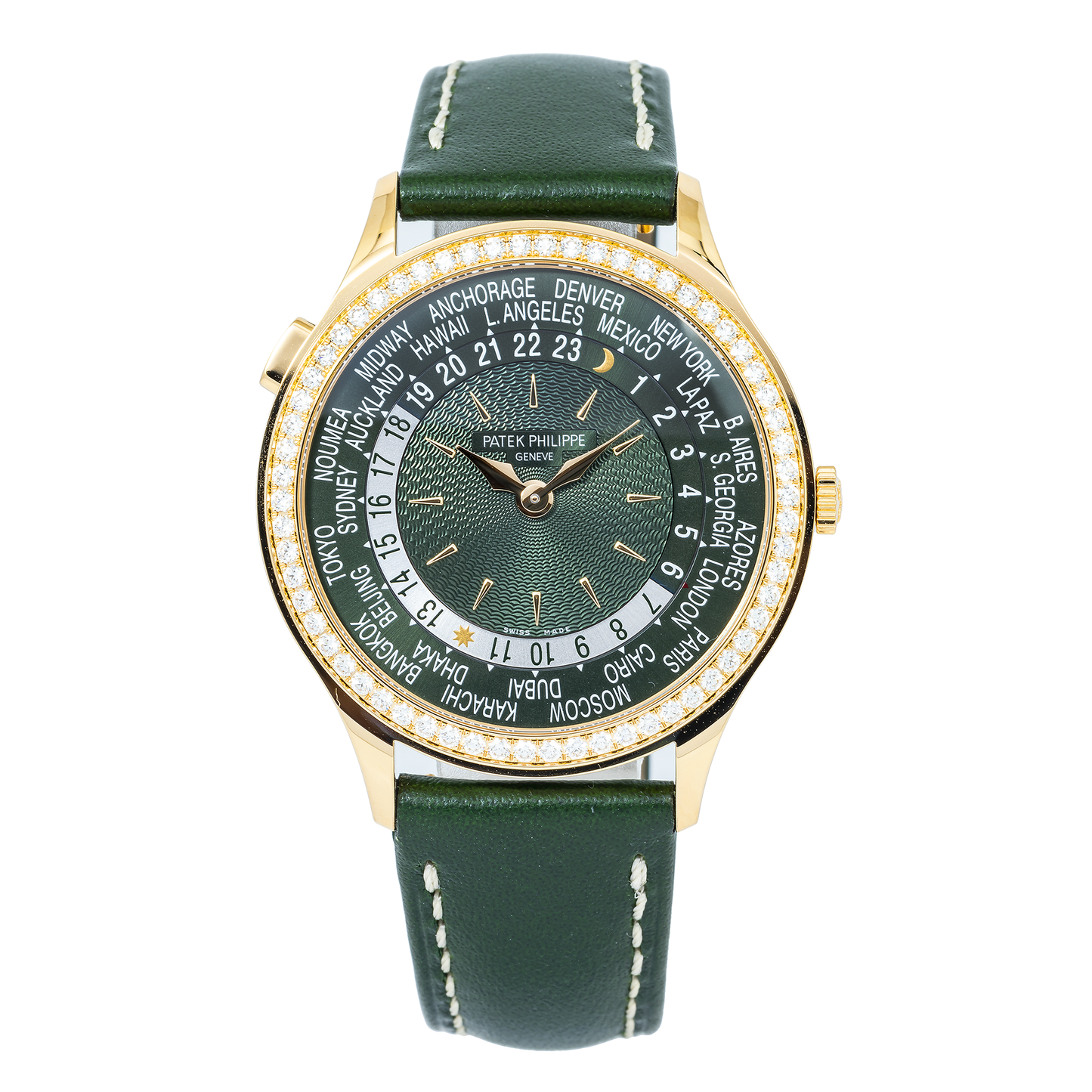 PATEK PHILIPPE WORLD TIME COMPLICATION WORLD TIME 7130R-014 WITH GREEN LEATHER BRACELT