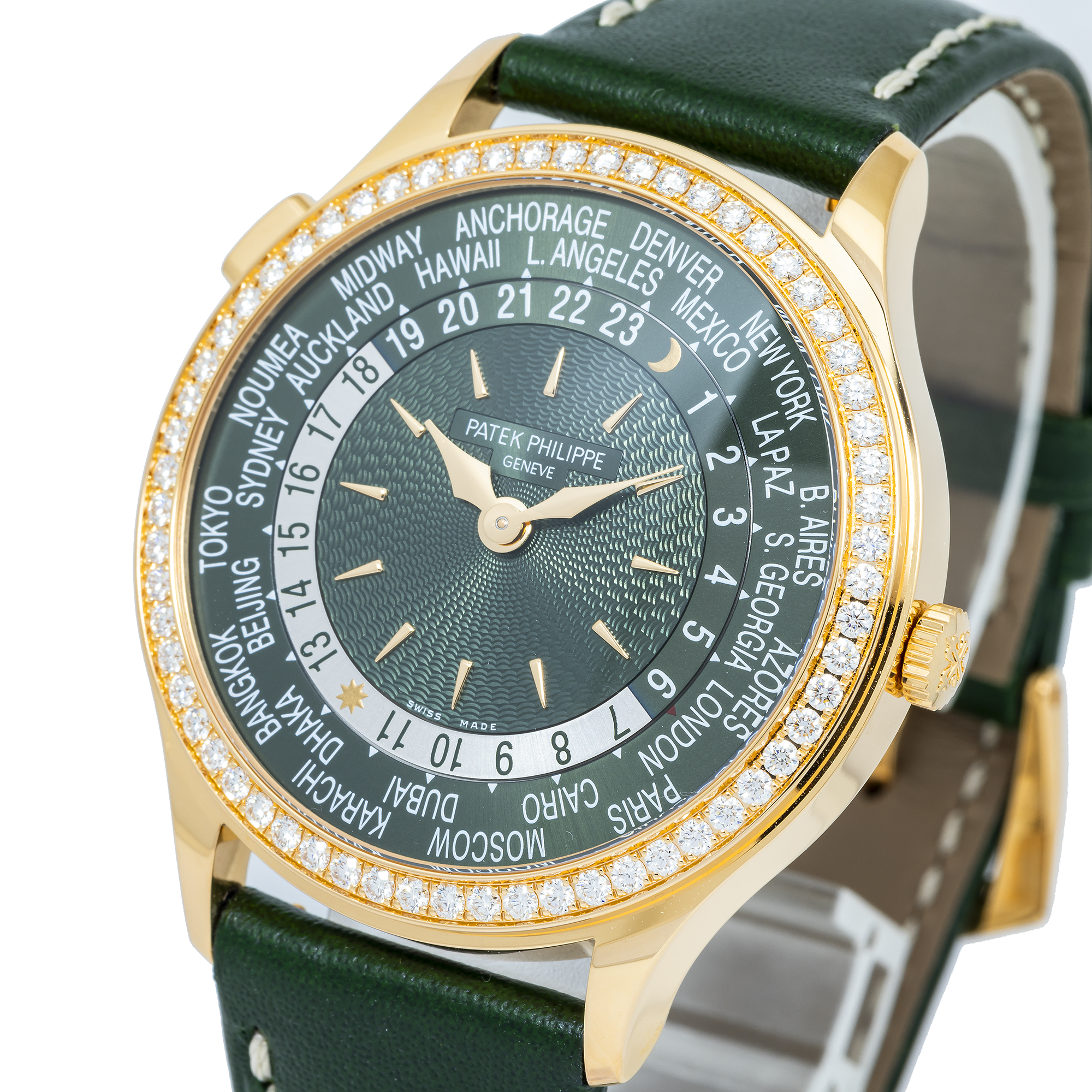 PATEK PHILIPPE WORLD TIME COMPLICATION WORLD TIME 7130R-014 WITH GREEN LEATHER BRACELT