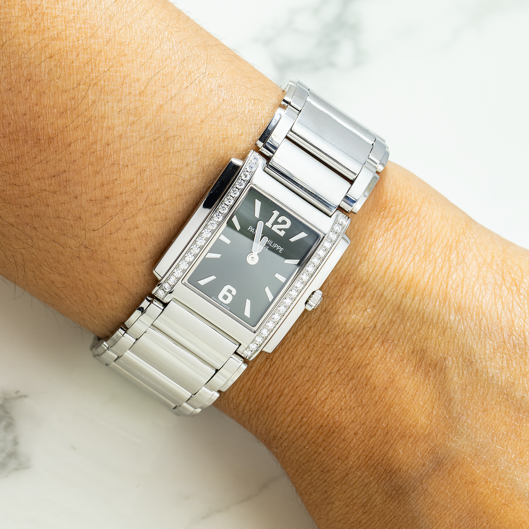 Patek Philippe Twenty~4 Ladies Stainless Steel Green Sunburst Dial 4910/1200A-011