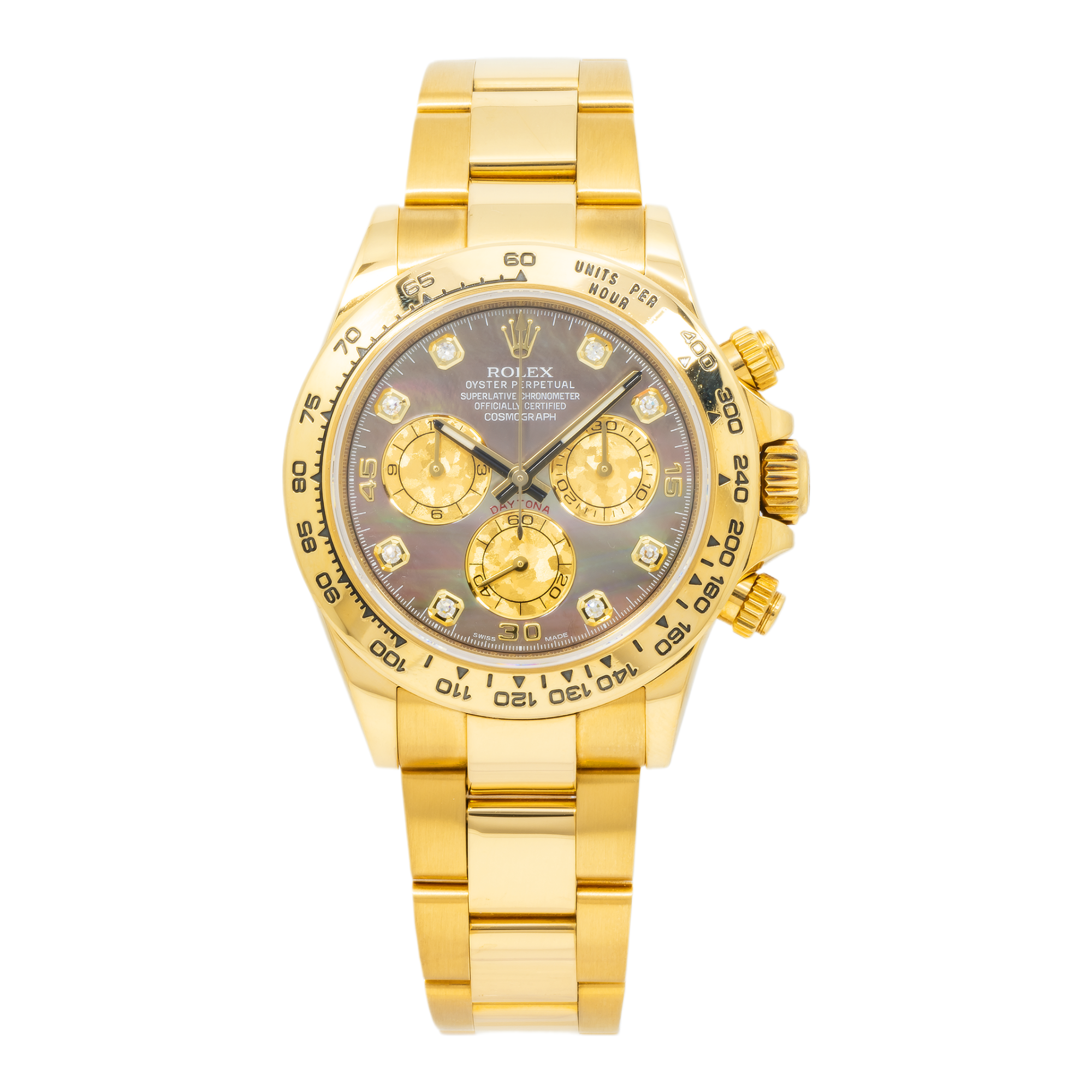 Rolex Daytona 116508 40MM Dark Mother Of Pearl Diamond Dial With Yellow Gold Oyster Bracelet