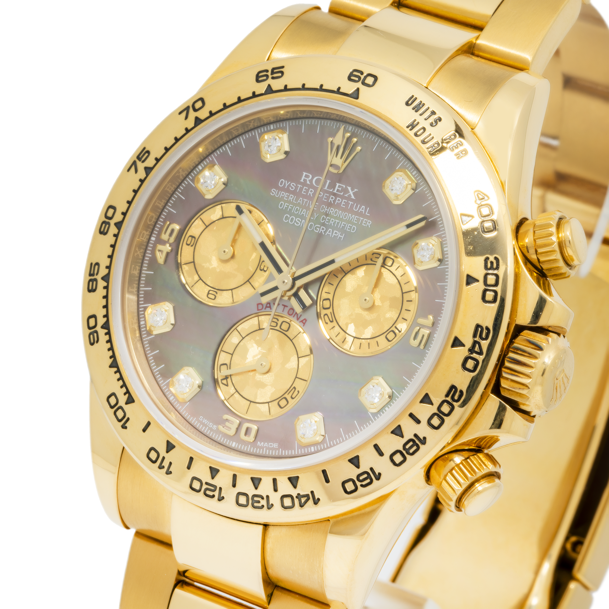 Rolex Daytona 116508 40MM Dark Mother Of Pearl Diamond Dial With Yellow Gold Oyster Bracelet