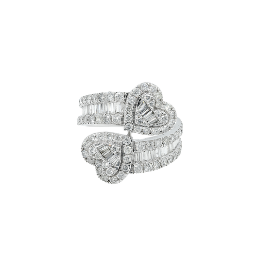 10K GOLD ROUND AND BAGUETTE DIAMOND HEART BYPASS RING 2.00 CT