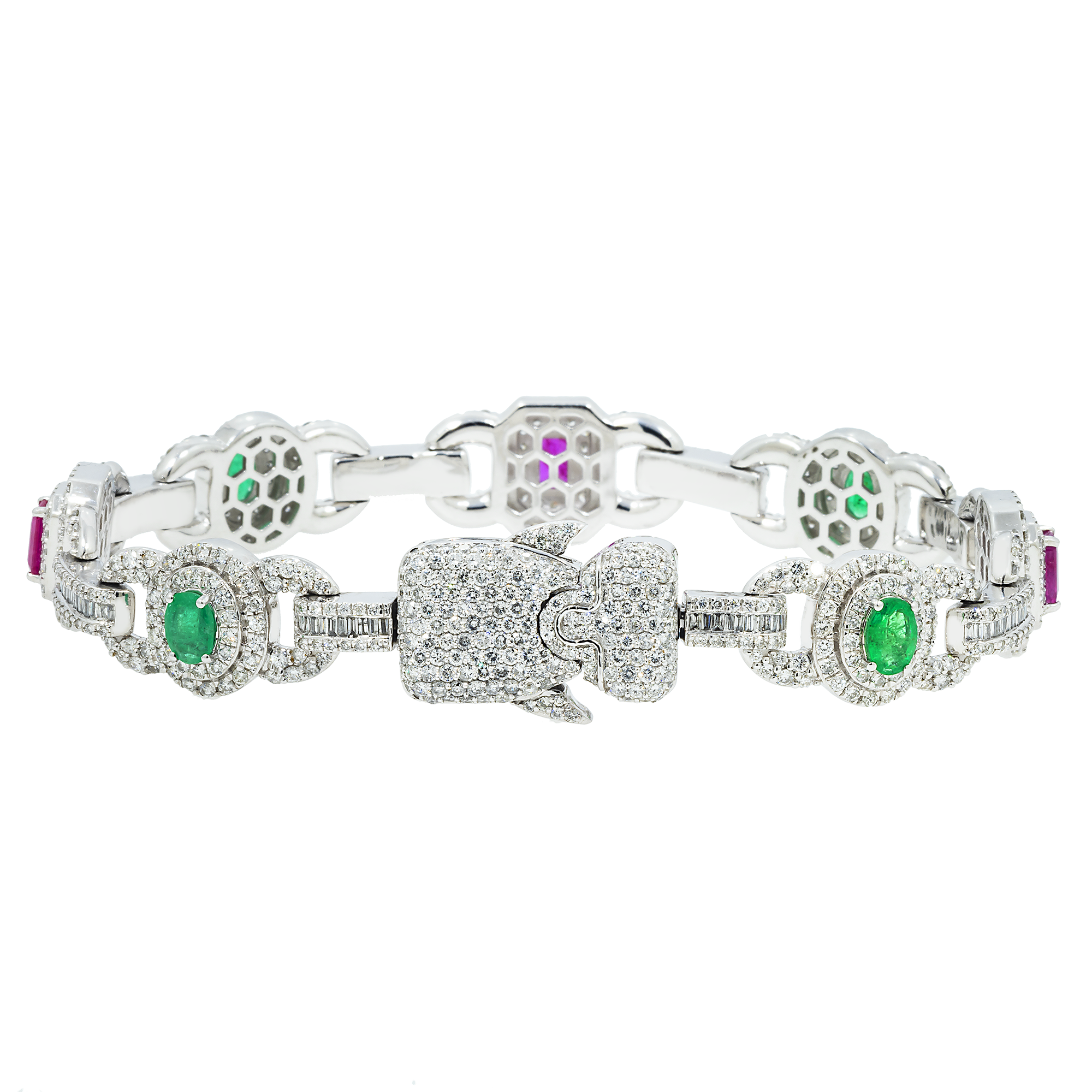 10K GOLD BAGUETTE AND ROUND MULTICOLOR DIAMOND CLUSTER MARINER LINK BRACELET 7.63 CTW