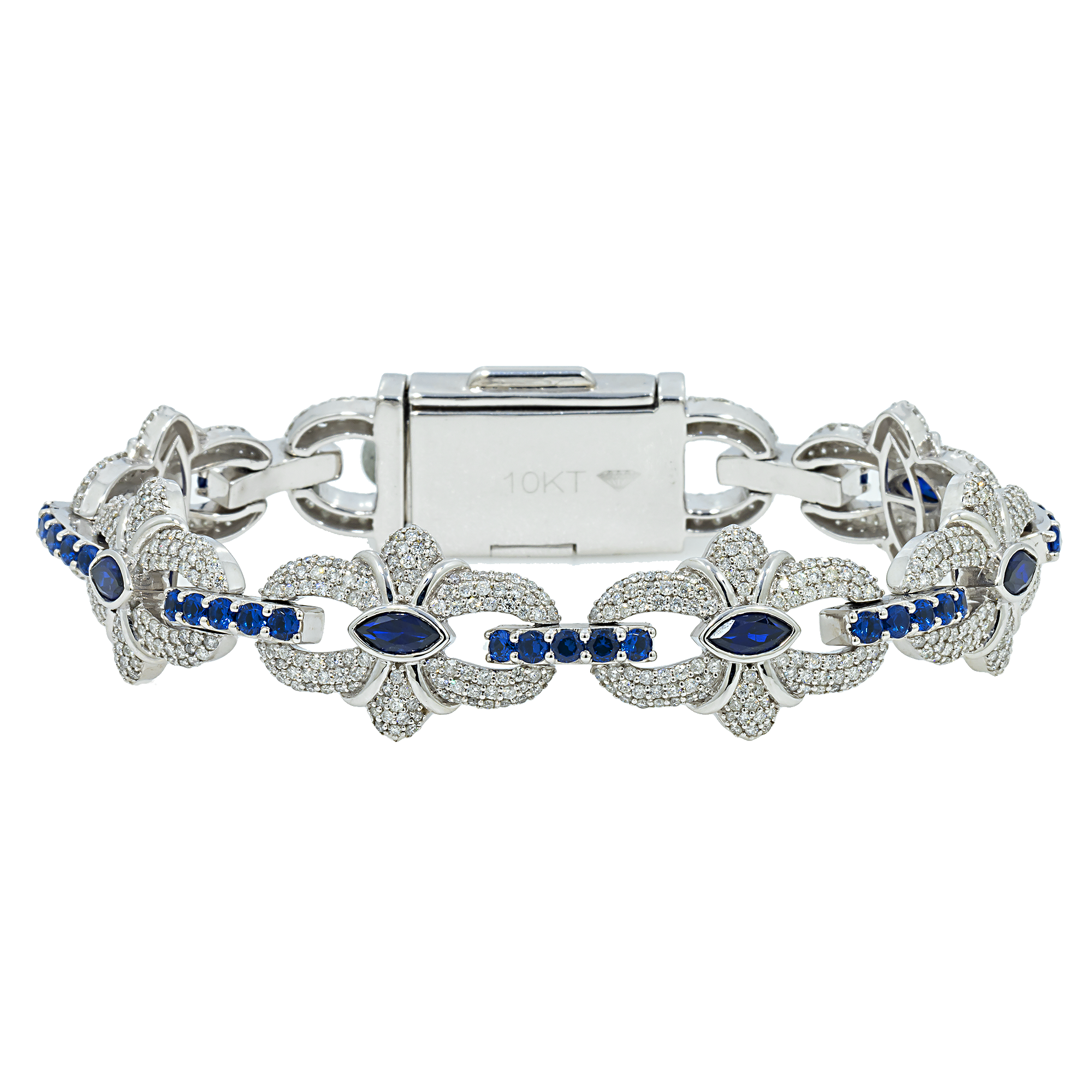 10K GOLD MARQUISE AND ROUND SAPPHIRE DIAMOND CLUSTER DESIGNER BRACELET 7.50 CTW