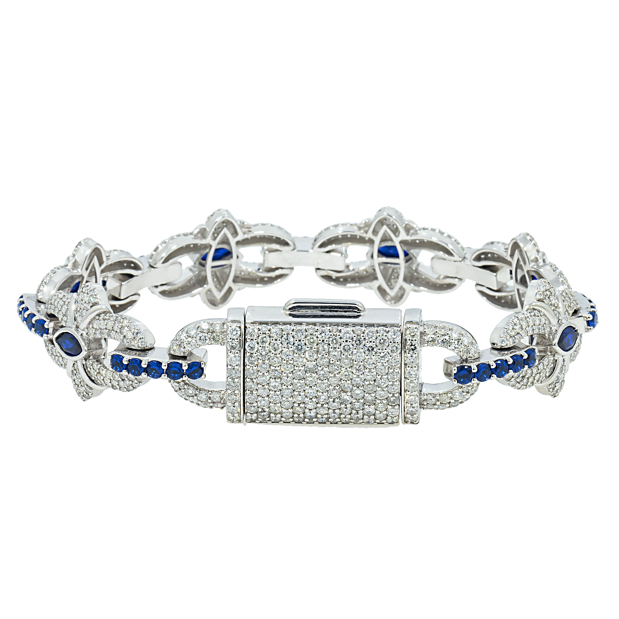 10K GOLD MARQUISE AND ROUND SAPPHIRE DIAMOND CLUSTER DESIGNER BRACELET 7.50 CTW
