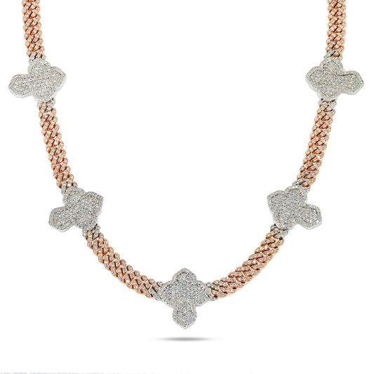 10K GOLD TWO TONE DIAMOND 7MM CUBAN LINK CROSS CHAIN 12.35 CT