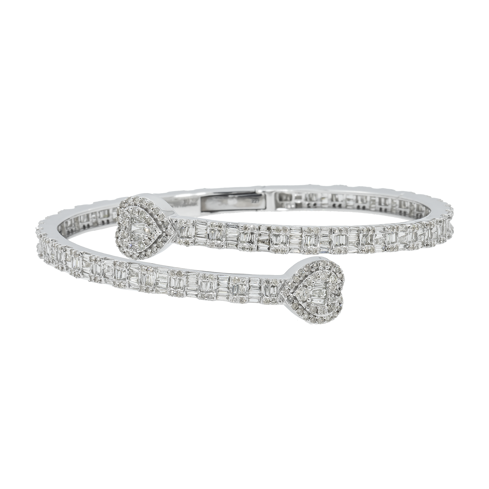 10K GOLD BAGUETTE DIAMONDS OPEN HEART BANGLE 4.00 CT
