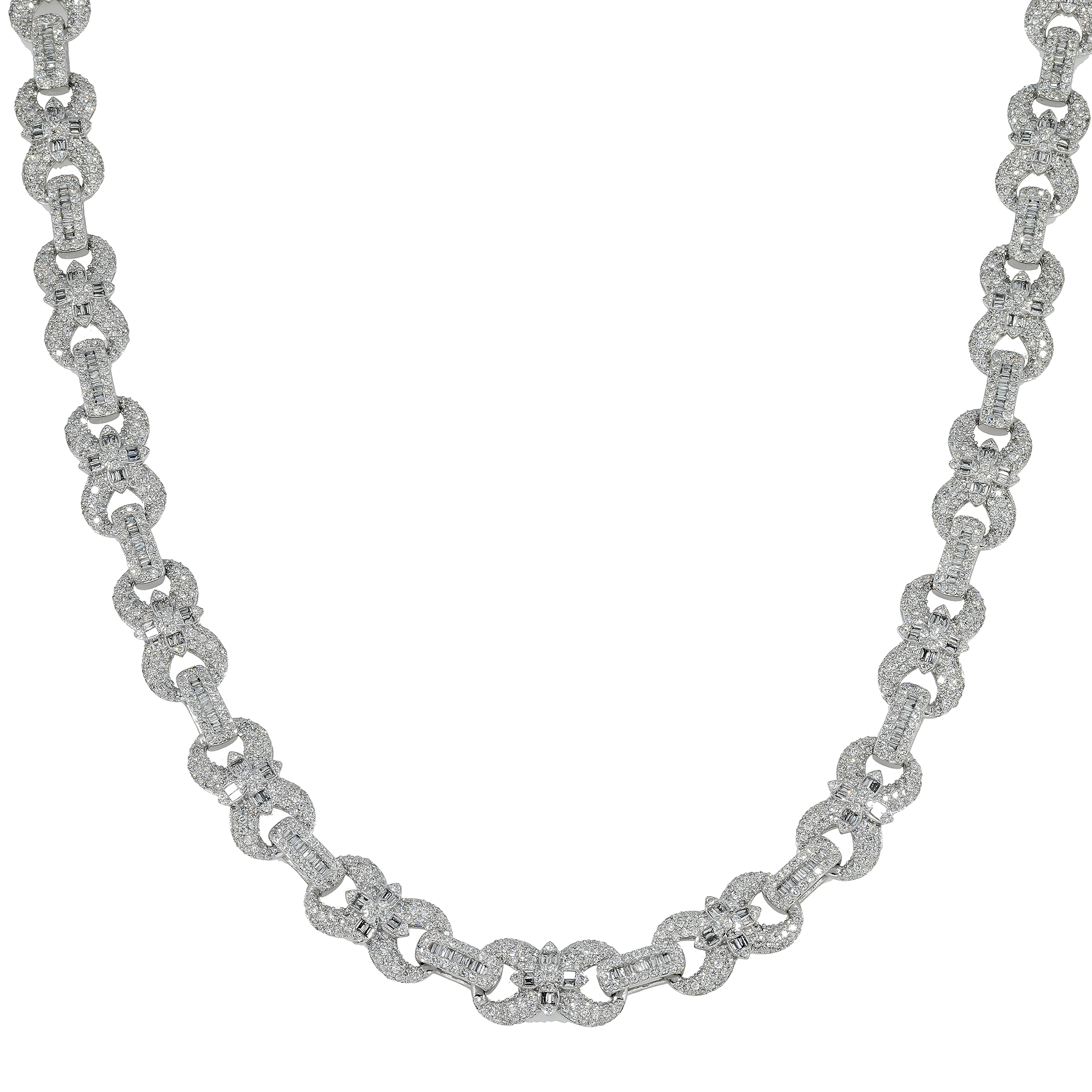 10K GOLD ROUND AND BAGUETTE DIAMOND INFINTY LINK CHAIN 16.75 CT