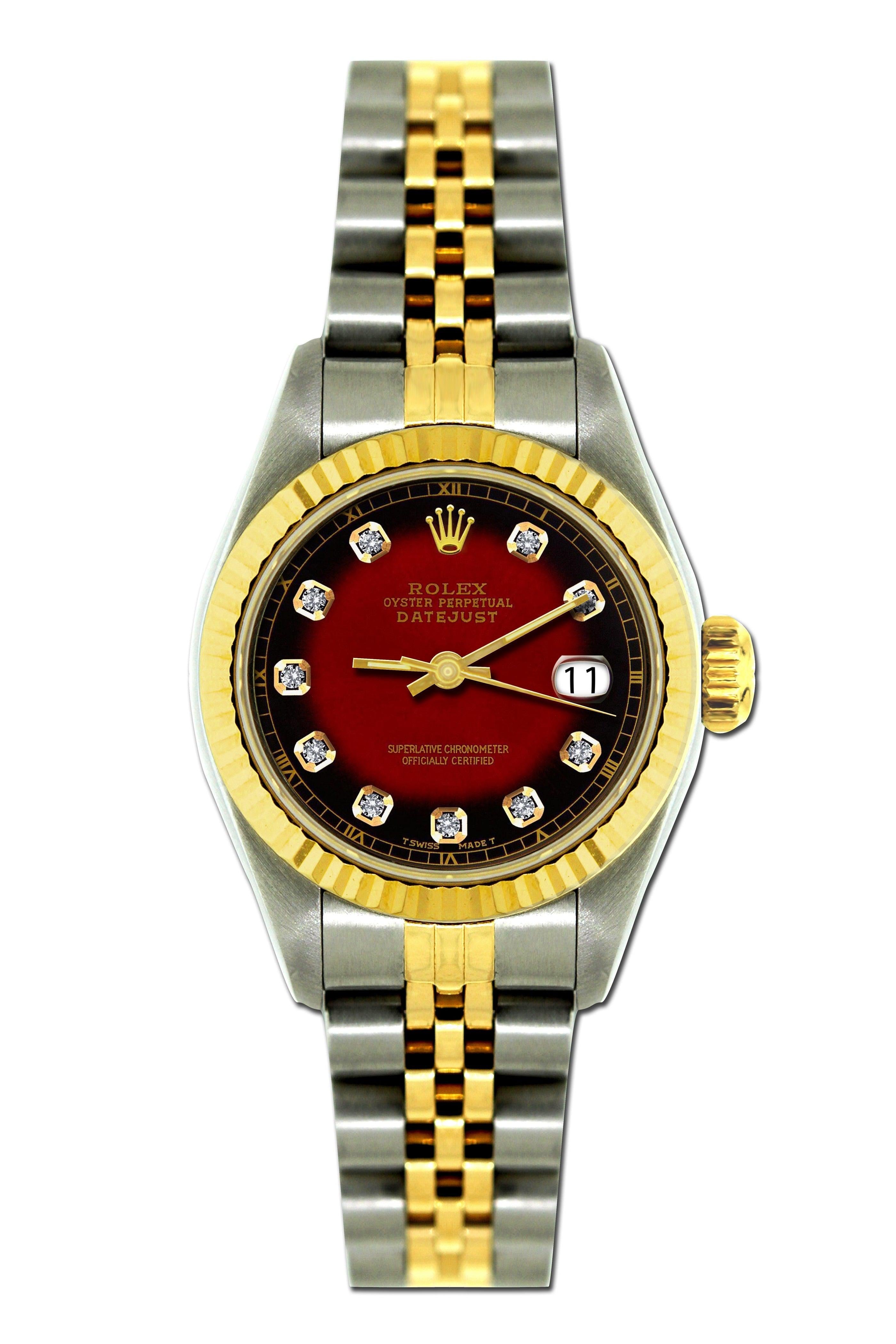 Rolex Datejust 26mm Yellow Gold and Stainless Steel Bracelet Red Dial