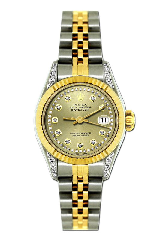 Rolex Datejust Diamond Watch, 26mm, Yellow Gold and Stainless Steel Bracelet Gold Dial w/ Diamond Lugs