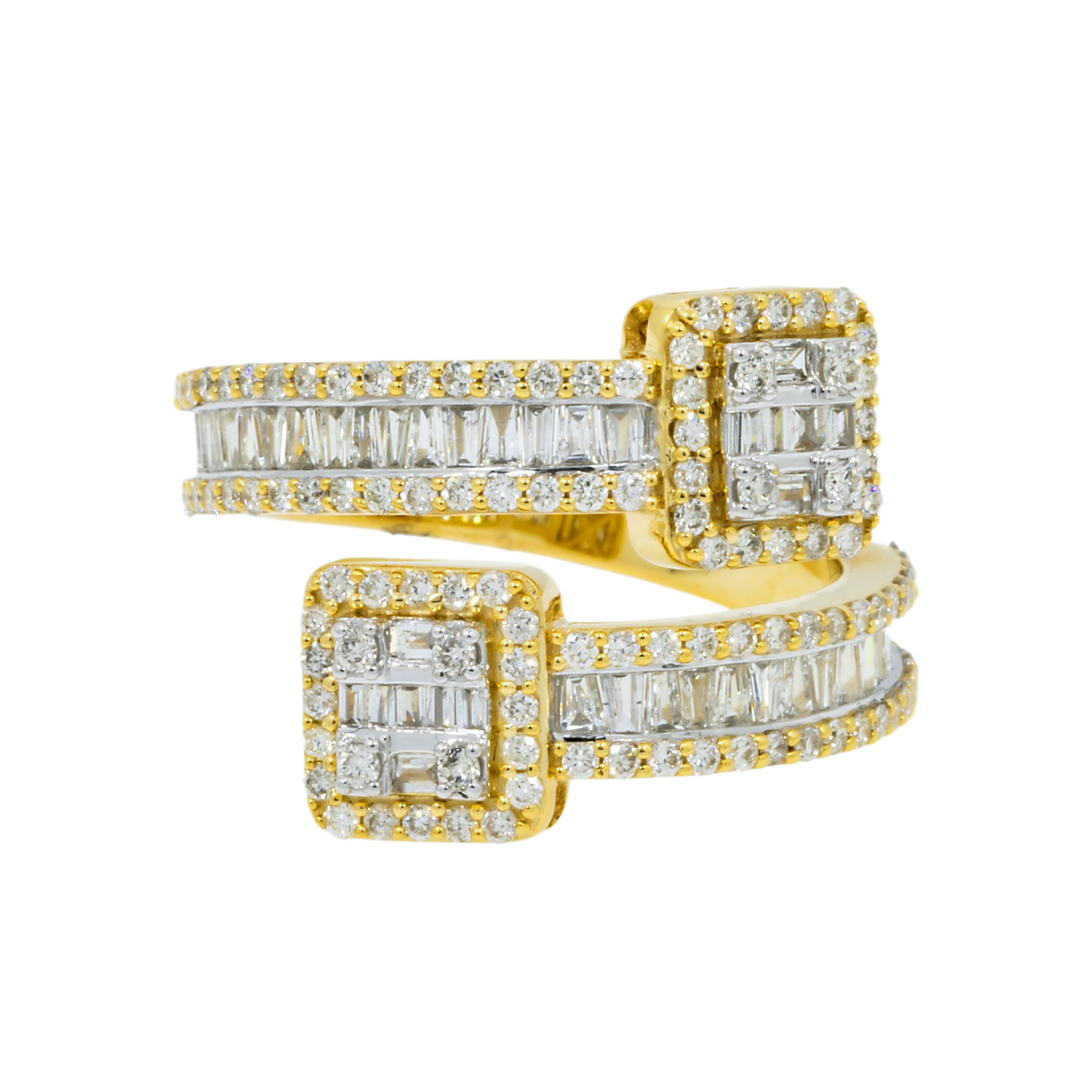 10K GOLD BAGUETTE AND ROUND DIAMOND DOUBLE SQUARE RING 1.27 CT