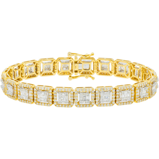 10K GOLD BAGUETTE AND ROUND DIAMONDS SQUARE SHAPED BRACELET 7.47 CT