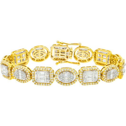 10K GOLD BAGUETTE AND ROUND DIAMONDS SQUARE SHAPED BRACELET 8.95 CT