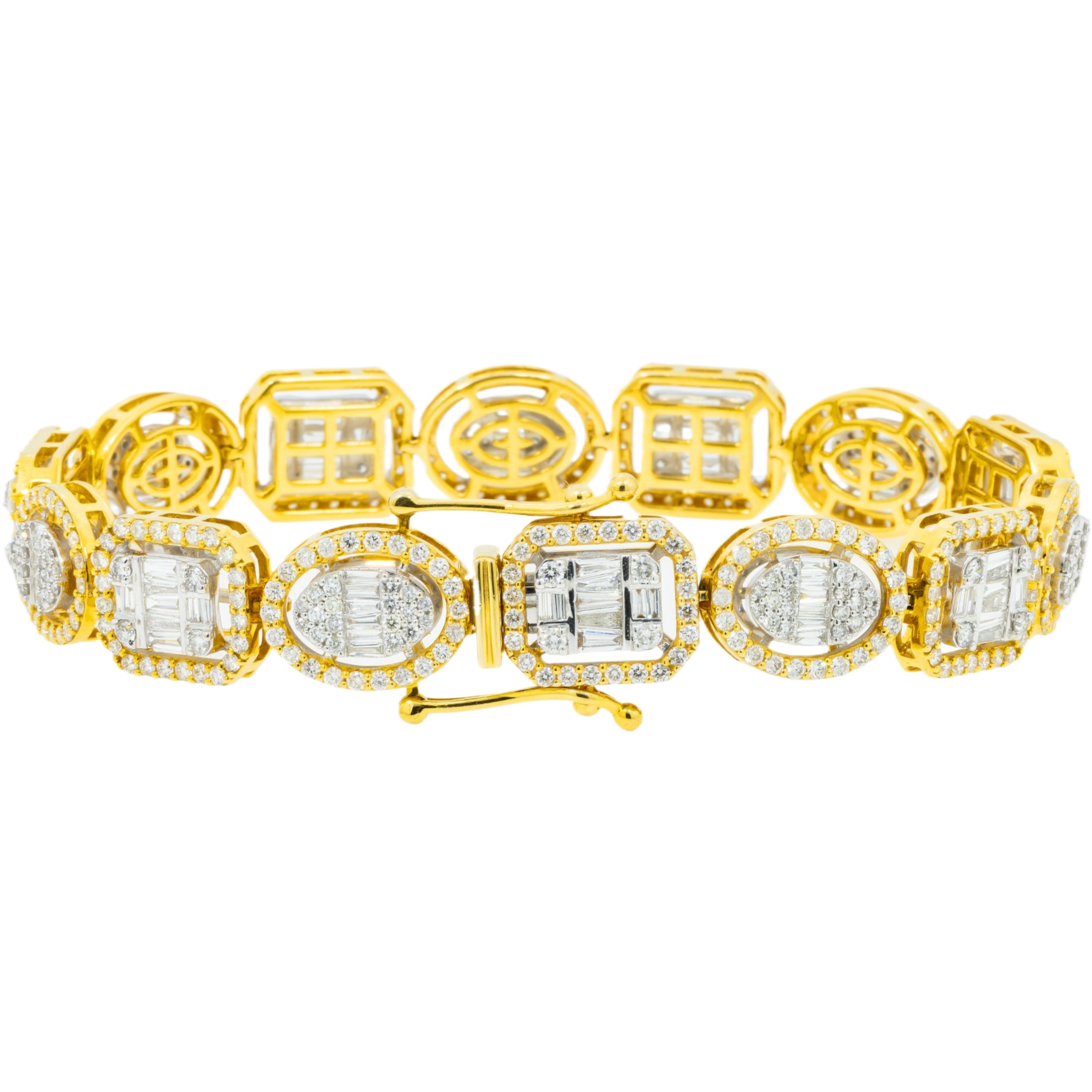 10K GOLD BAGUETTE AND ROUND DIAMONDS SQUARE SHAPED BRACELET 8.95 CT