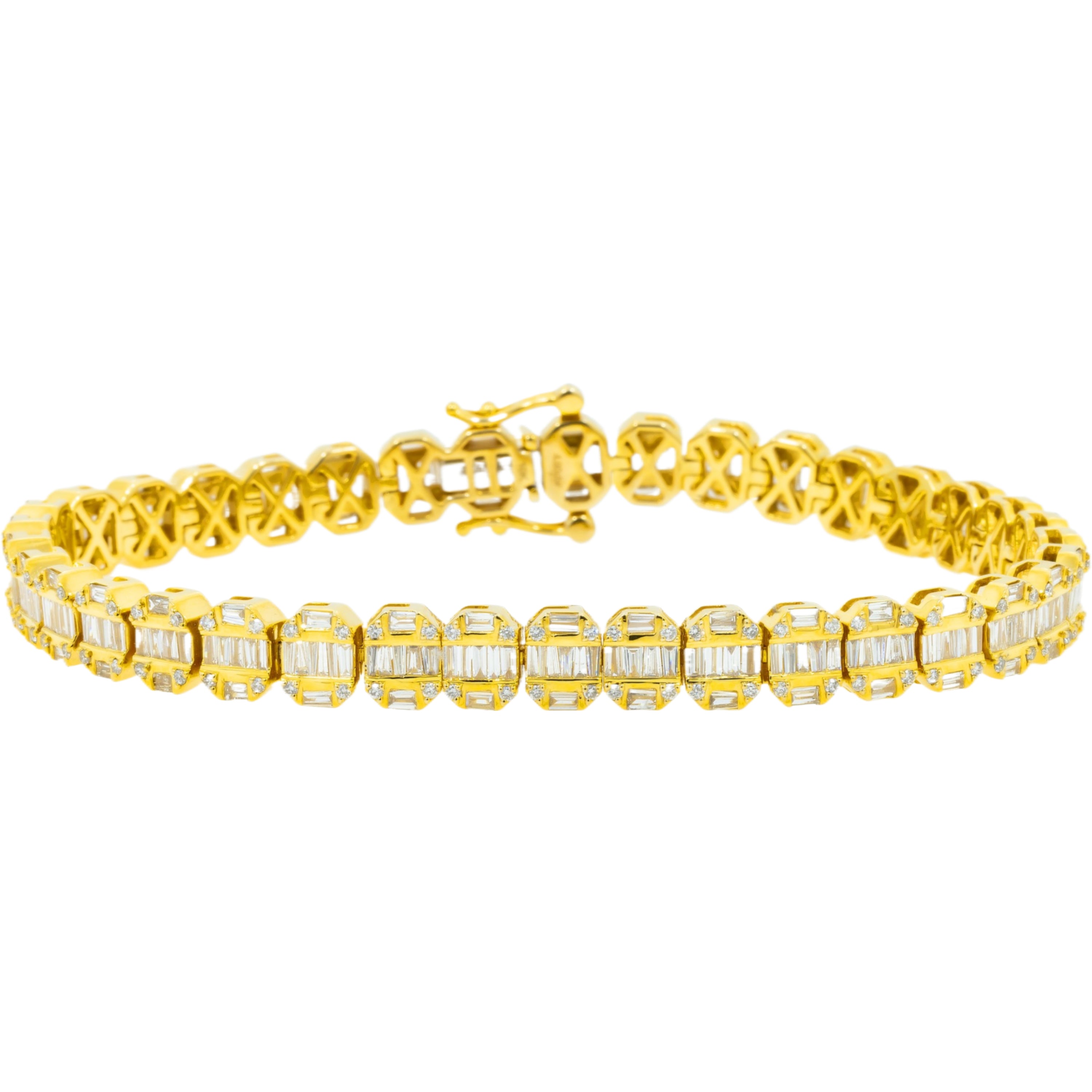 10K GOLD 7MM BAGUETTE DIAMONDS BRACELET 4.90 CT