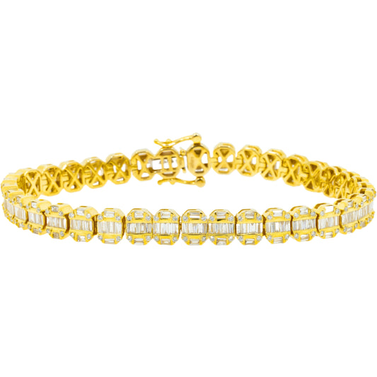 10K GOLD 7MM BAGUETTE DIAMONDS BRACELET 4.90 CT