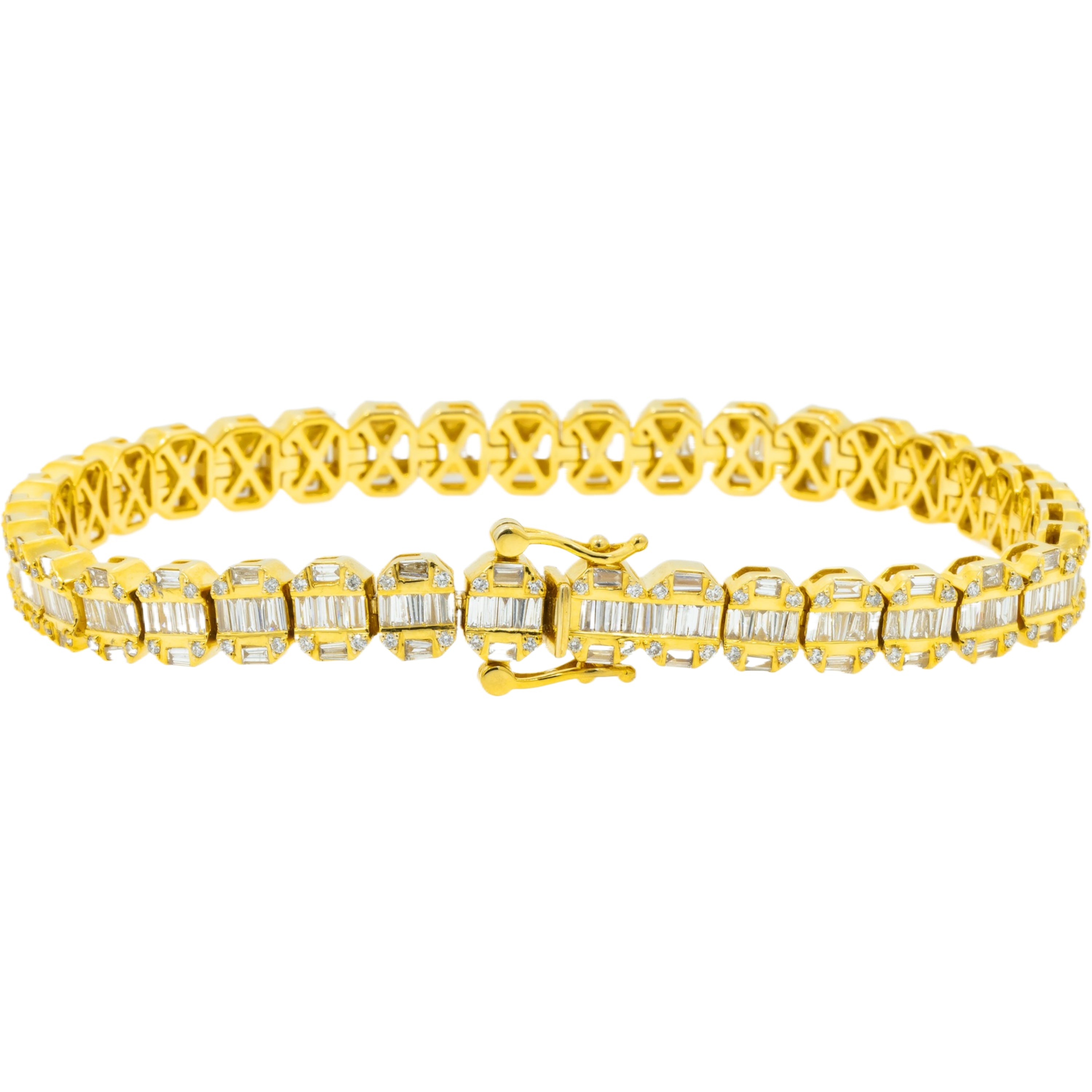 10K GOLD 7MM BAGUETTE DIAMONDS BRACELET 4.90 CT
