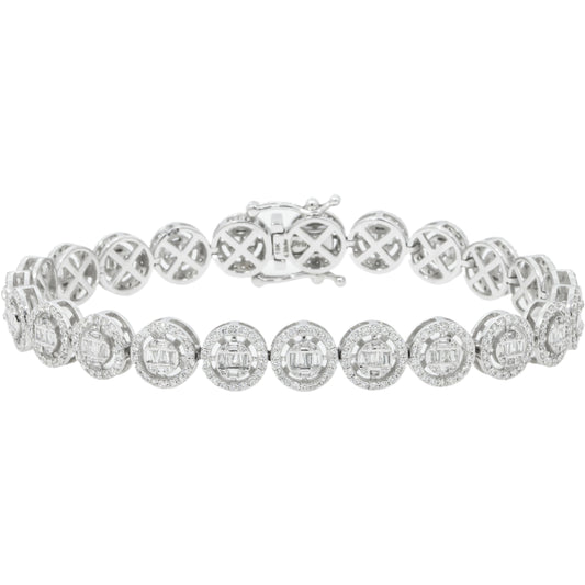 10K GOLD BAGUETTE AND ROUND DIAMONDS CIRCULAR SHAPED BRACELET 4.38 CT