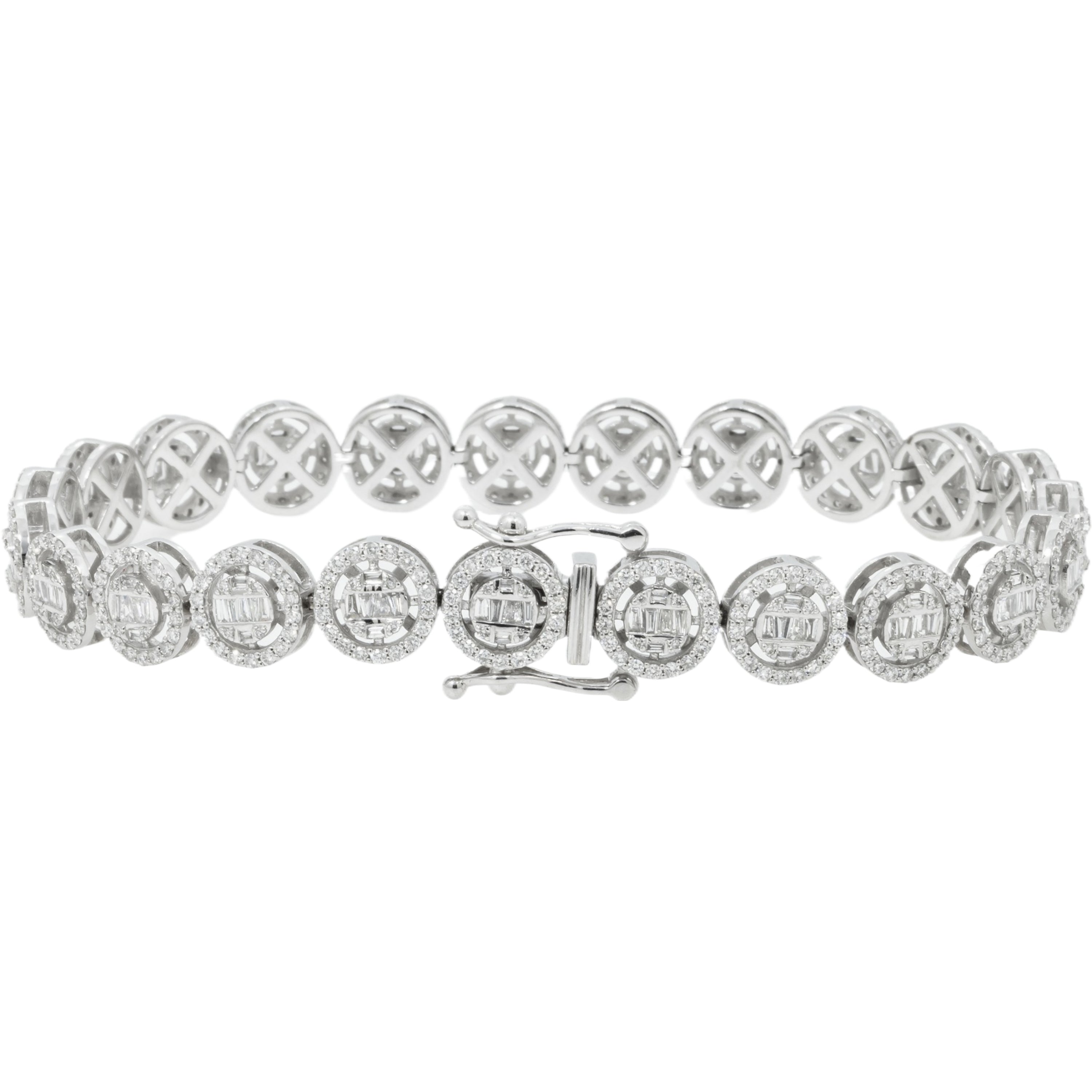 10K GOLD BAGUETTE AND ROUND DIAMONDS CIRCULAR SHAPED BRACELET 4.38 CT