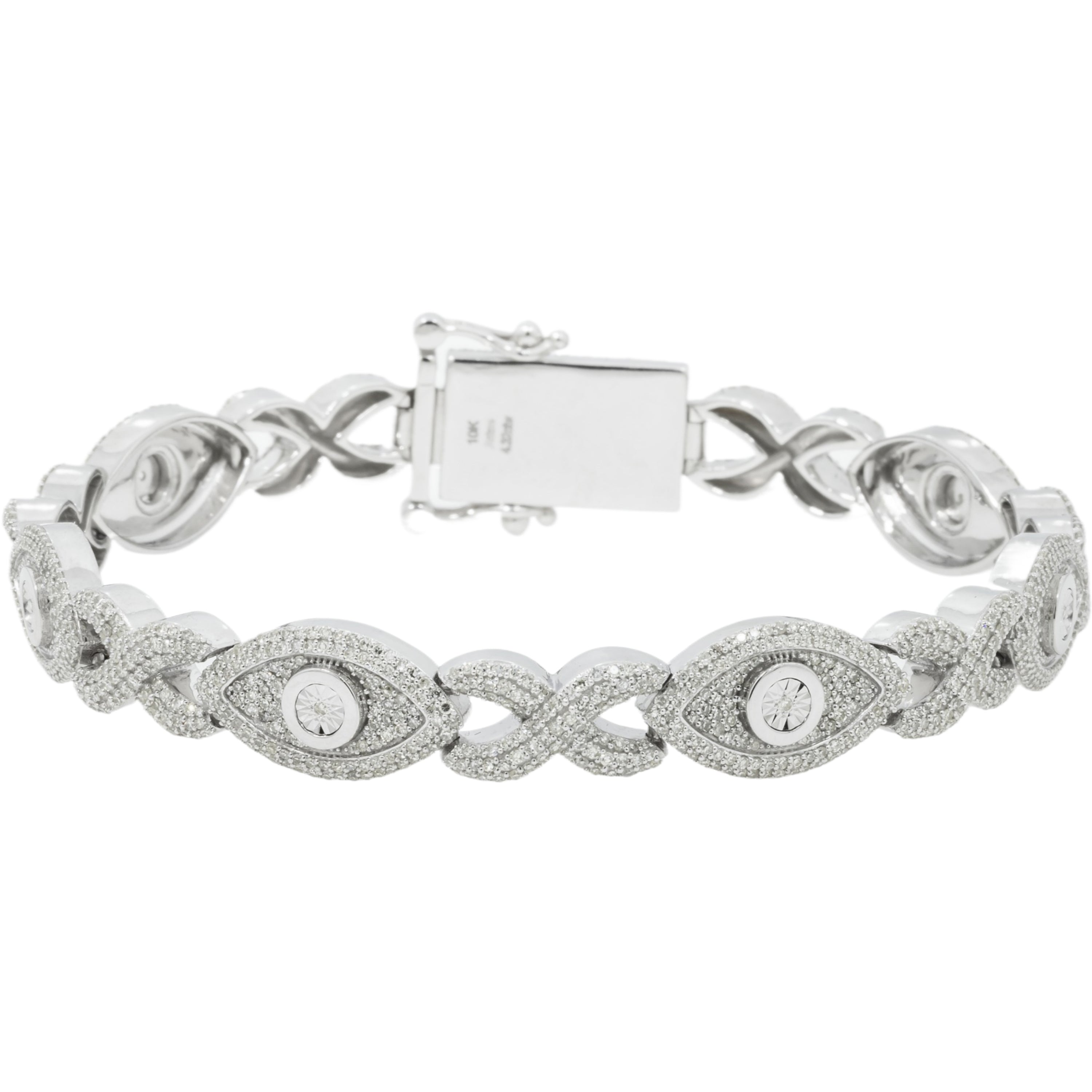 10K GOLD ROUND DIAMONDS EVIL EYE INFINITY CHAIN BRACELET 4.32 CT