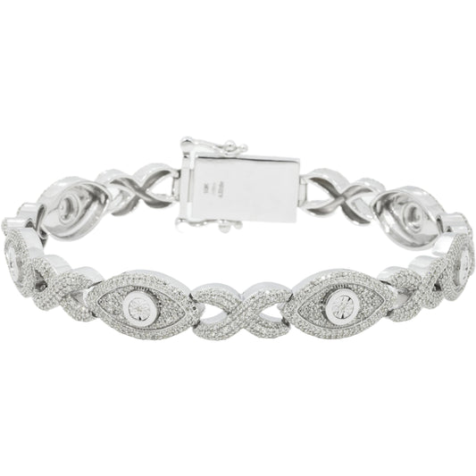 10K GOLD ROUND DIAMONDS EVIL EYE INFINITY CHAIN BRACELET 4.32 CT
