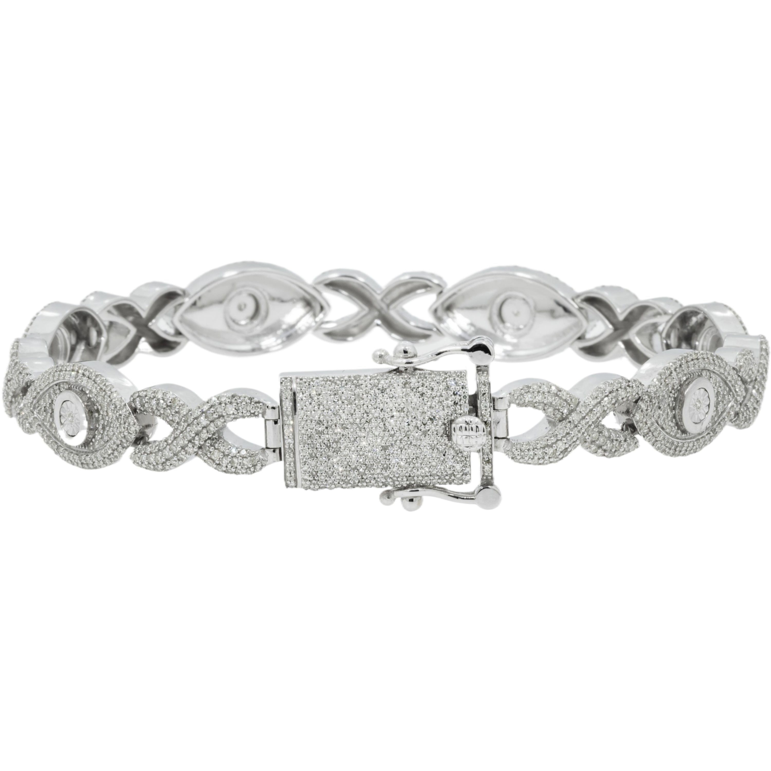 10K GOLD ROUND DIAMONDS EVIL EYE INFINITY CHAIN BRACELET 4.32 CT