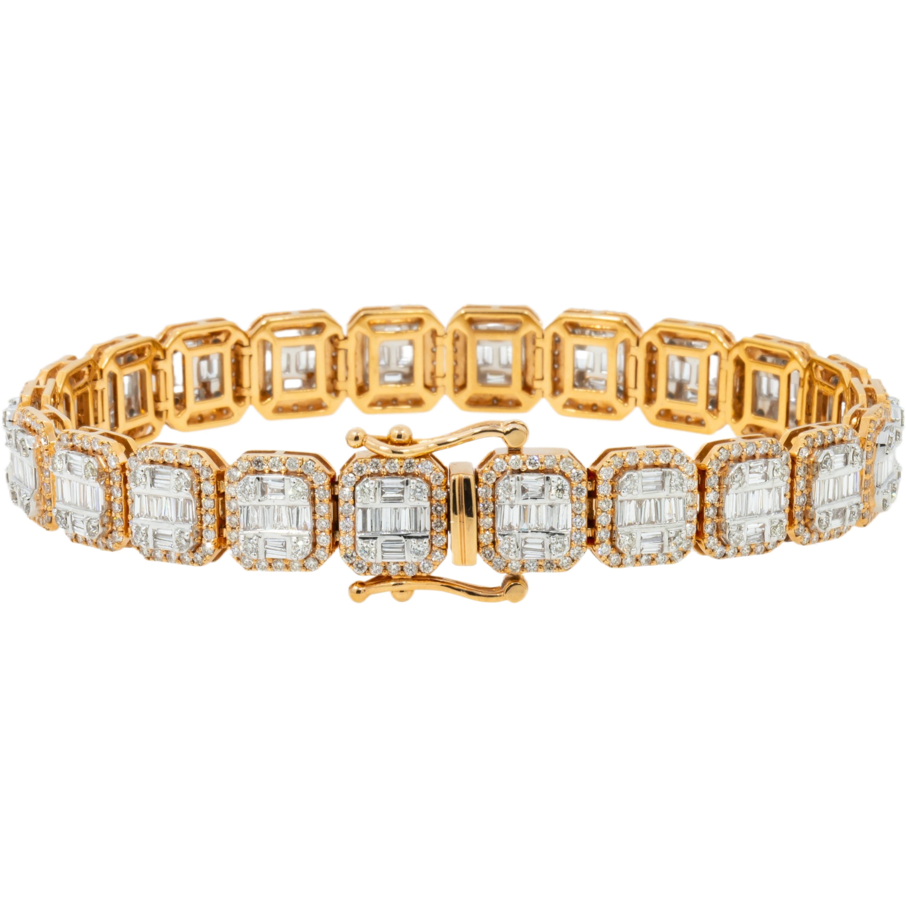 10K GOLD BAGUETTE AND ROUND DIAMONDS 10MM BRACELET 7.67 CT