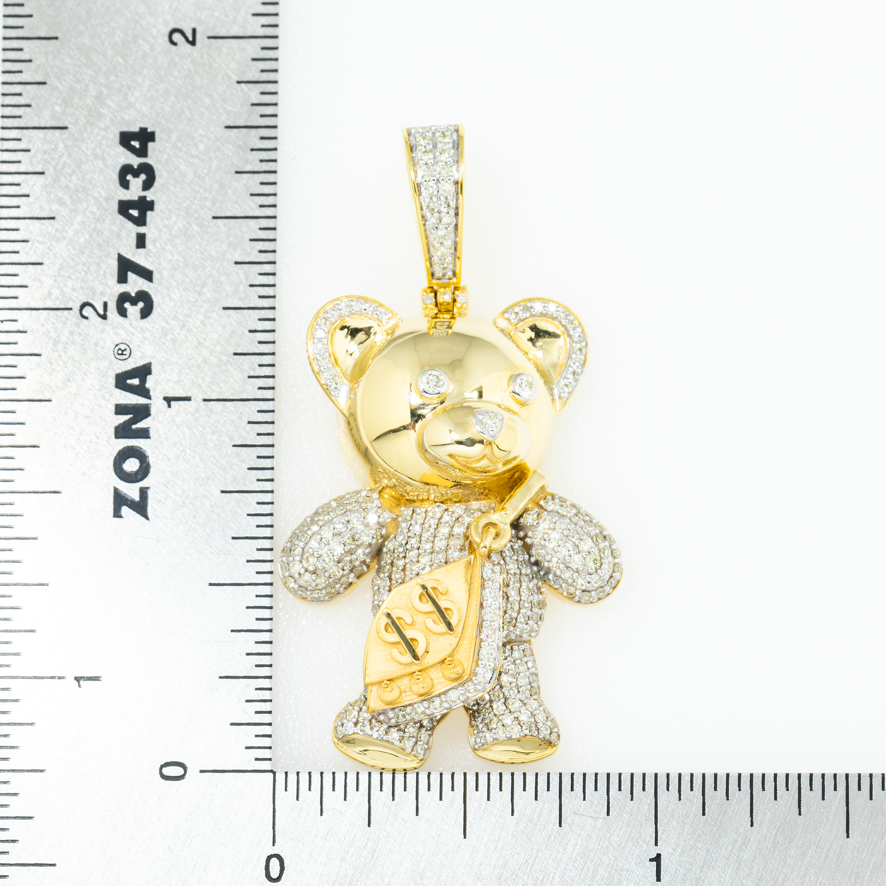 10K GOLD ROUND DIAMOND BEAR WITH MONEY BAG PENDANT 1.10 CT