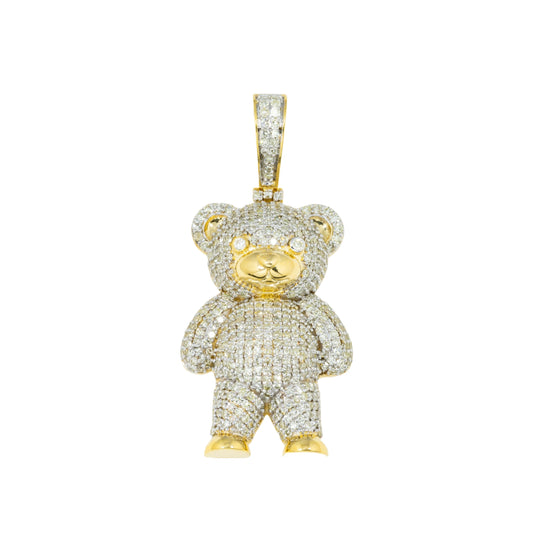 10K GOLD ROUND DIAMOND TEDDY BEAR PENDANT 1.32 CT