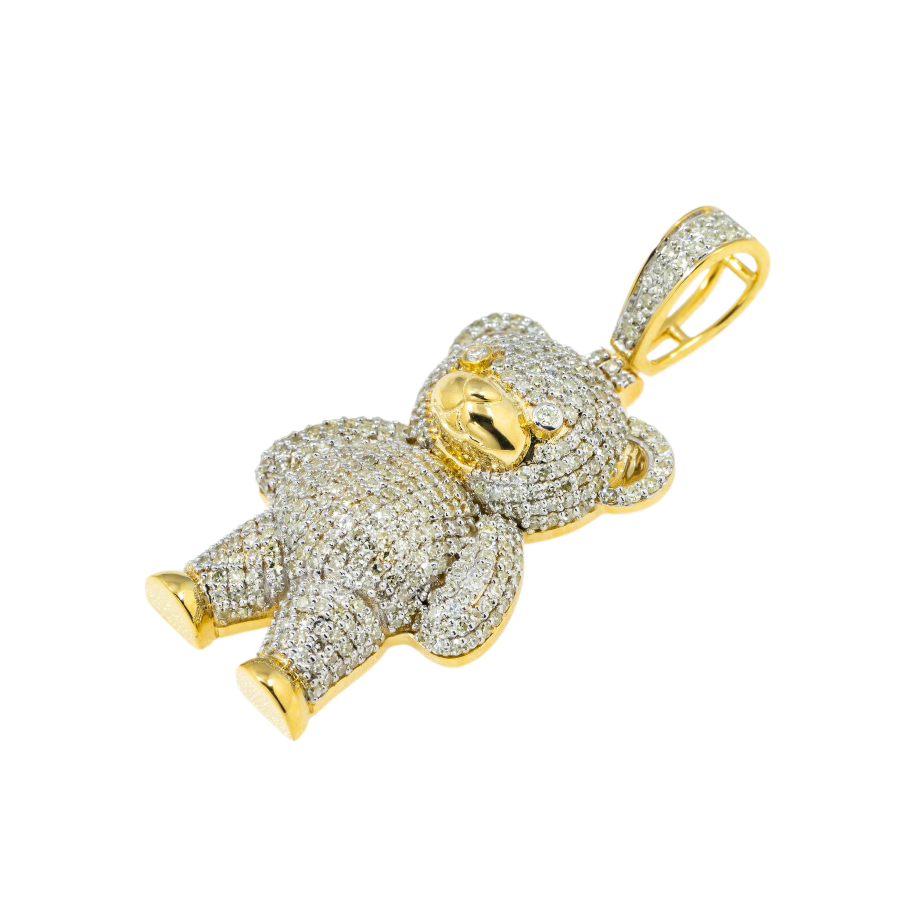 10K GOLD ROUND DIAMOND TEDDY BEAR PENDANT 1.32 CT